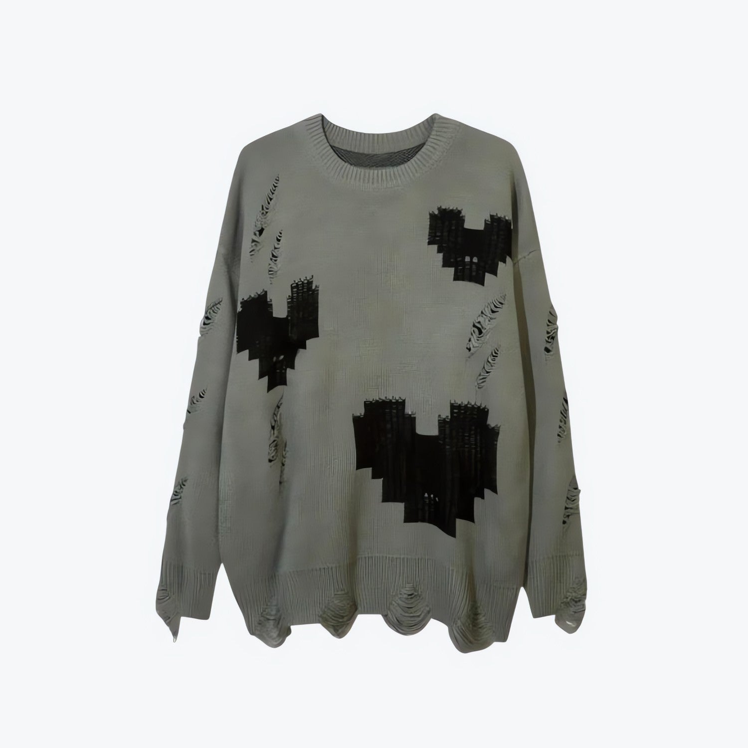 Grunge Pixel Hearts Knitted Sweater - KAYSMAR