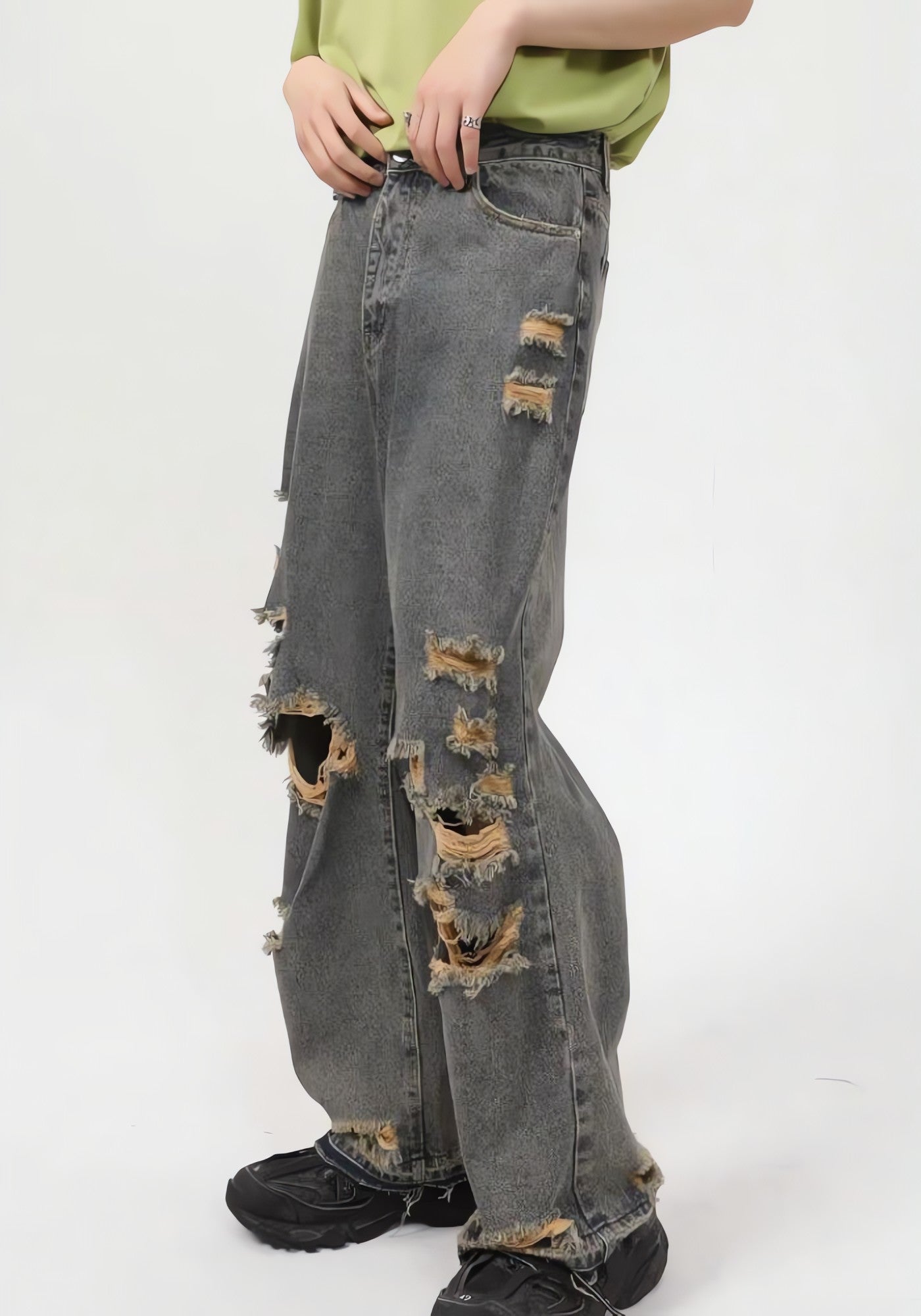 Grunge Ripped Straight Leg Jeans - KAYSMAR