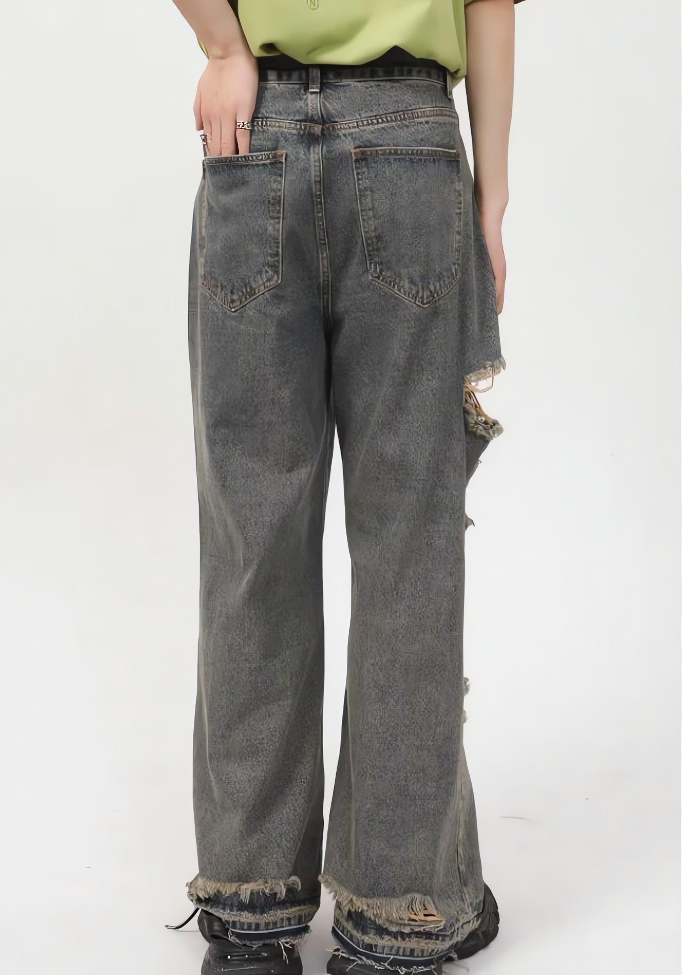 Grunge Ripped Straight Leg Jeans - KAYSMAR