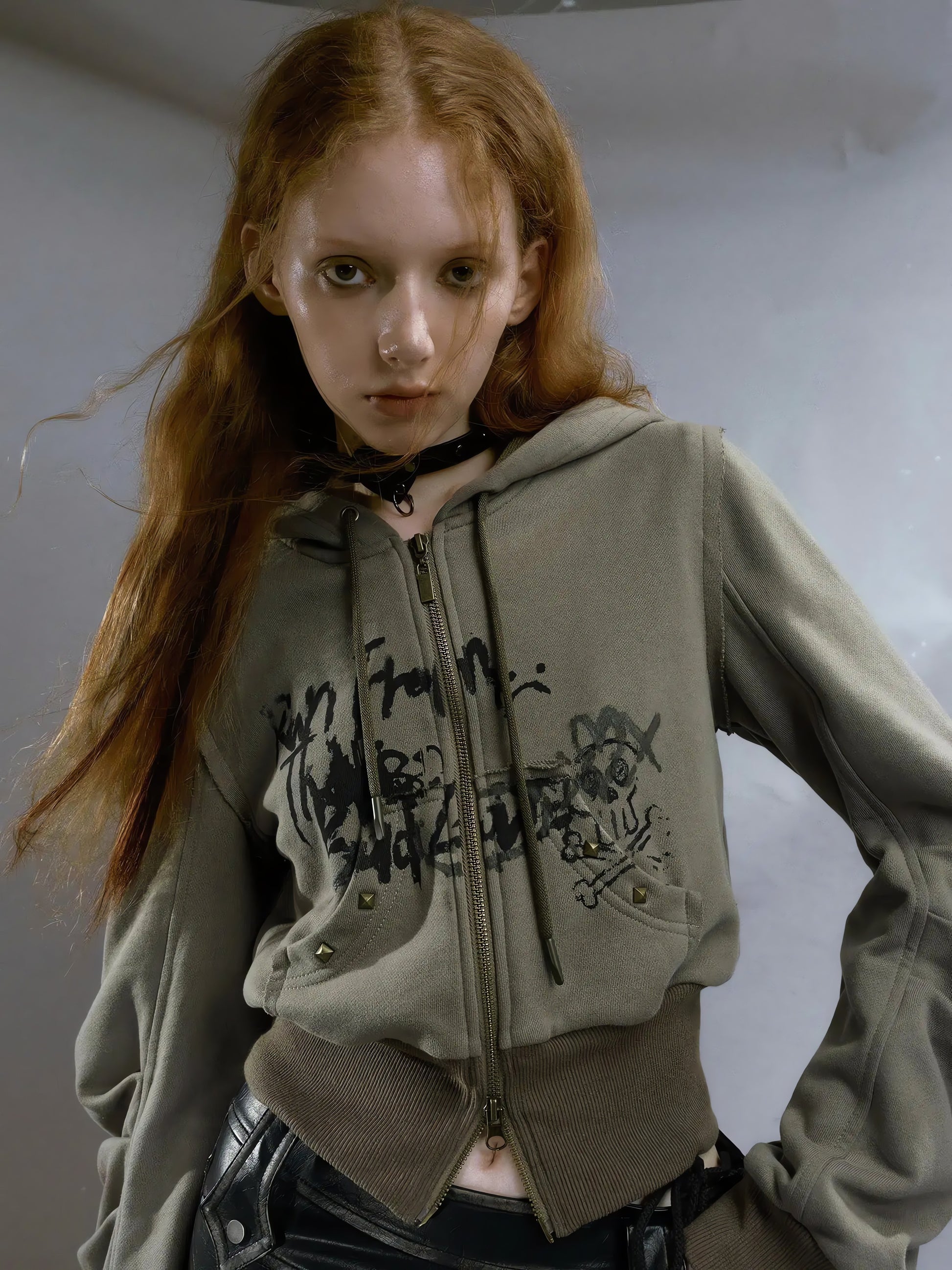 Grunge Ruched Sleeve Hoodie - KAYSMAR