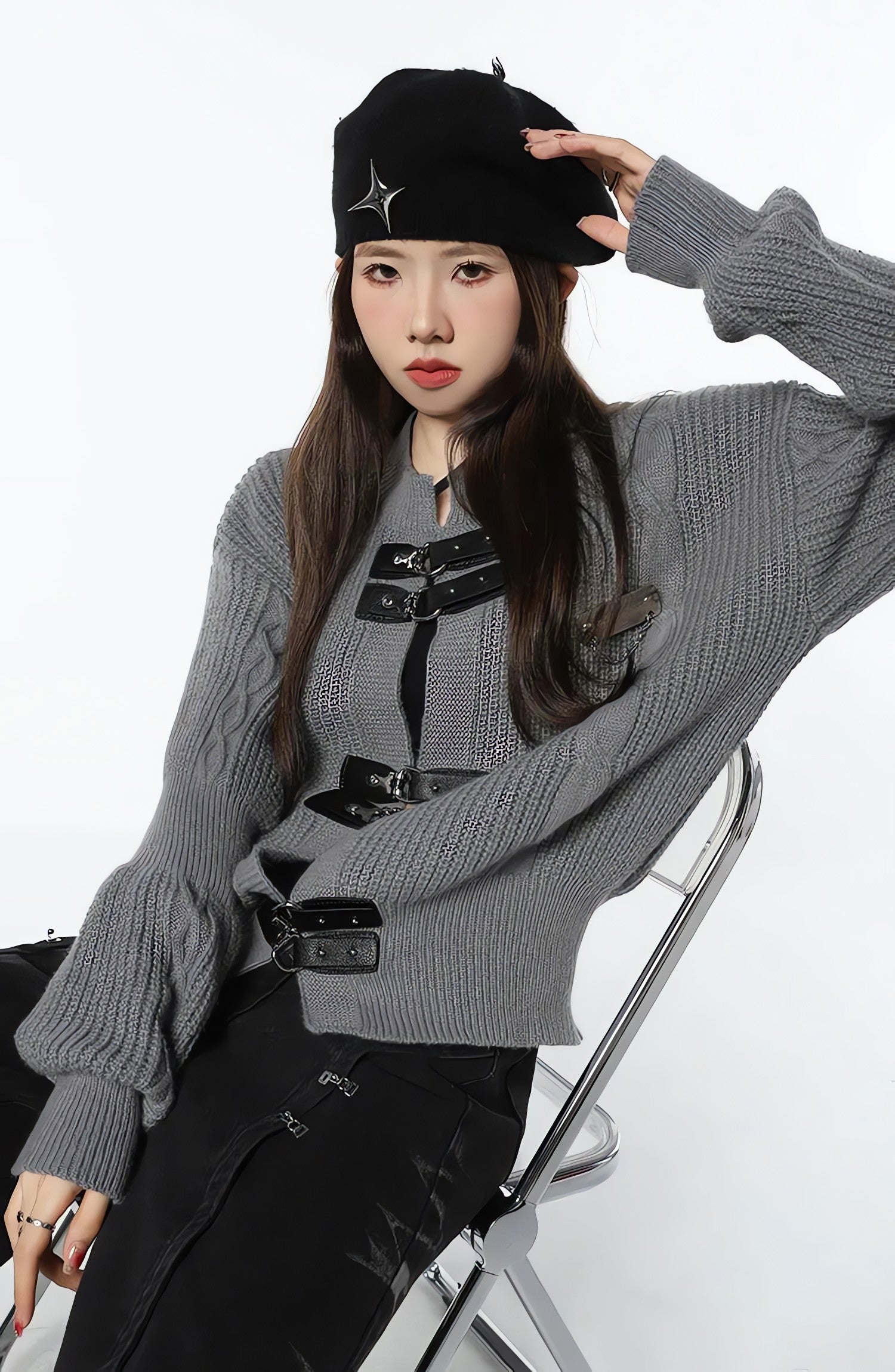 Grunge Saddle Buckle Cardigan