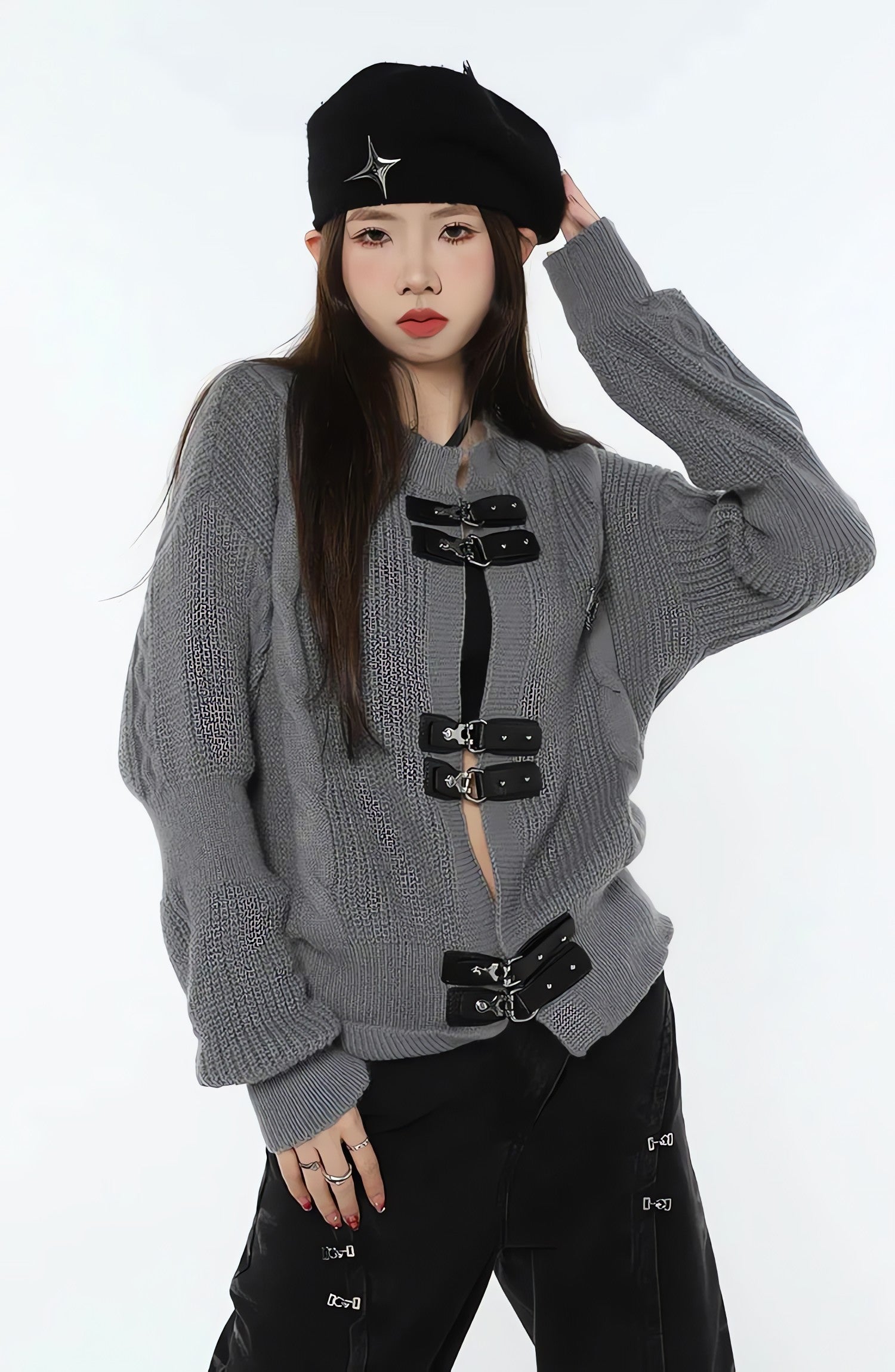 Grunge Saddle Buckle Cardigan