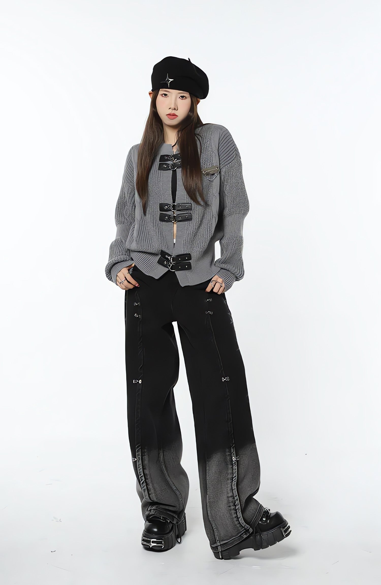 Grunge Saddle Buckle Cardigan