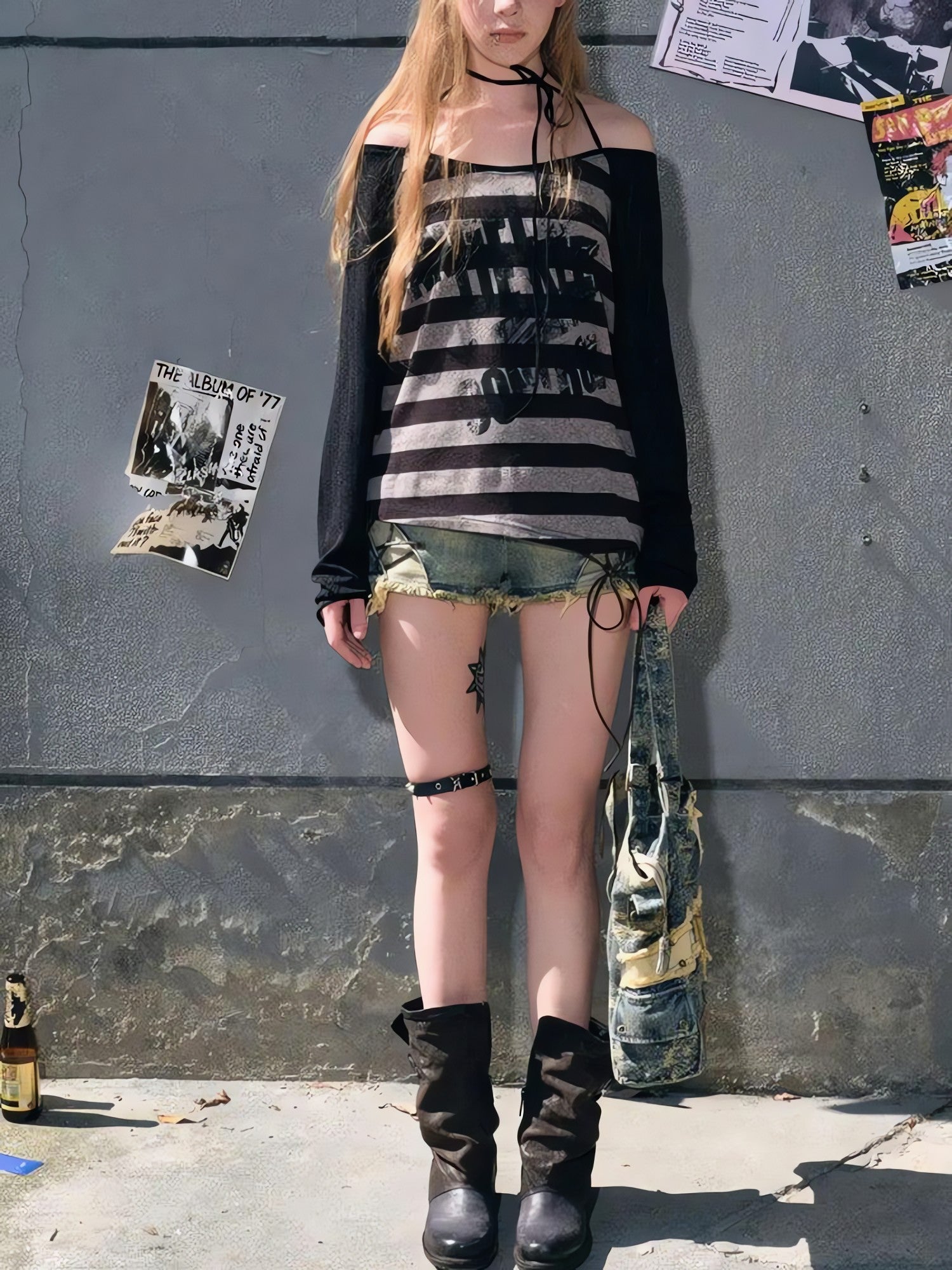 Grunge Striped Off Shoulder Top - KAYSMAR