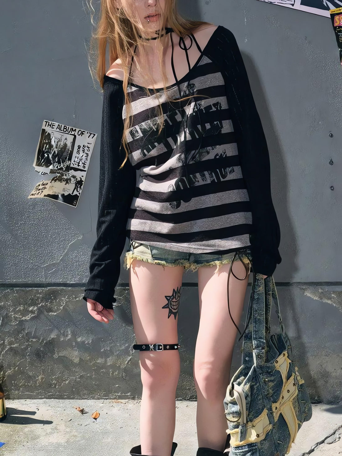 Grunge Striped Off Shoulder Top - KAYSMAR