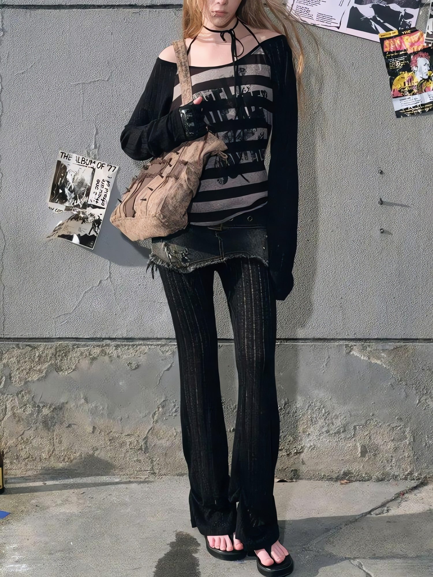 Grunge Striped Off Shoulder Top - KAYSMAR