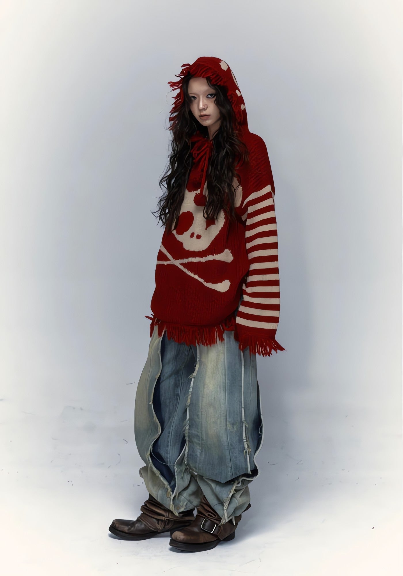 Grunge Tasseled Hooded Sweater - KAYSMAR