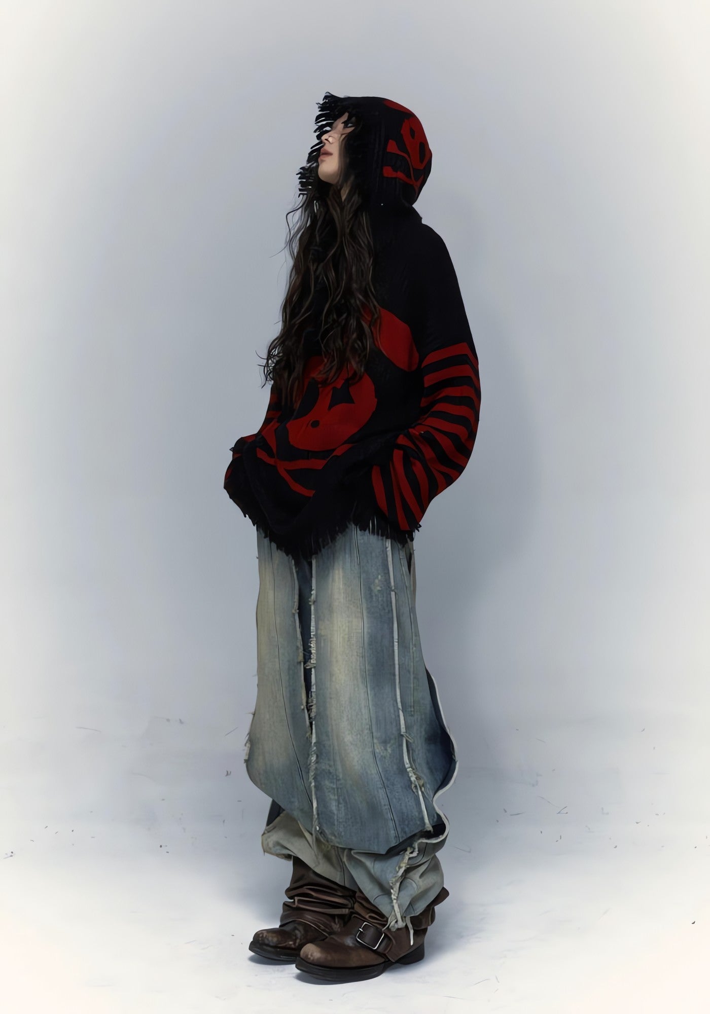 Grunge Tasseled Hooded Sweater - KAYSMAR