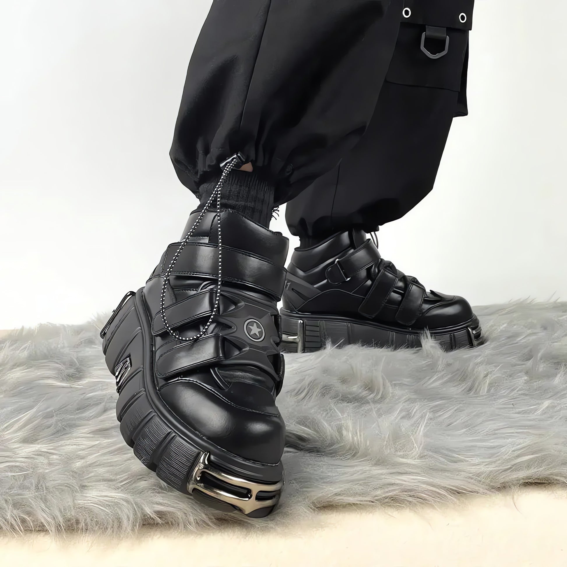 Grunge Velcro Strap Platform Boots - KAYSMAR
