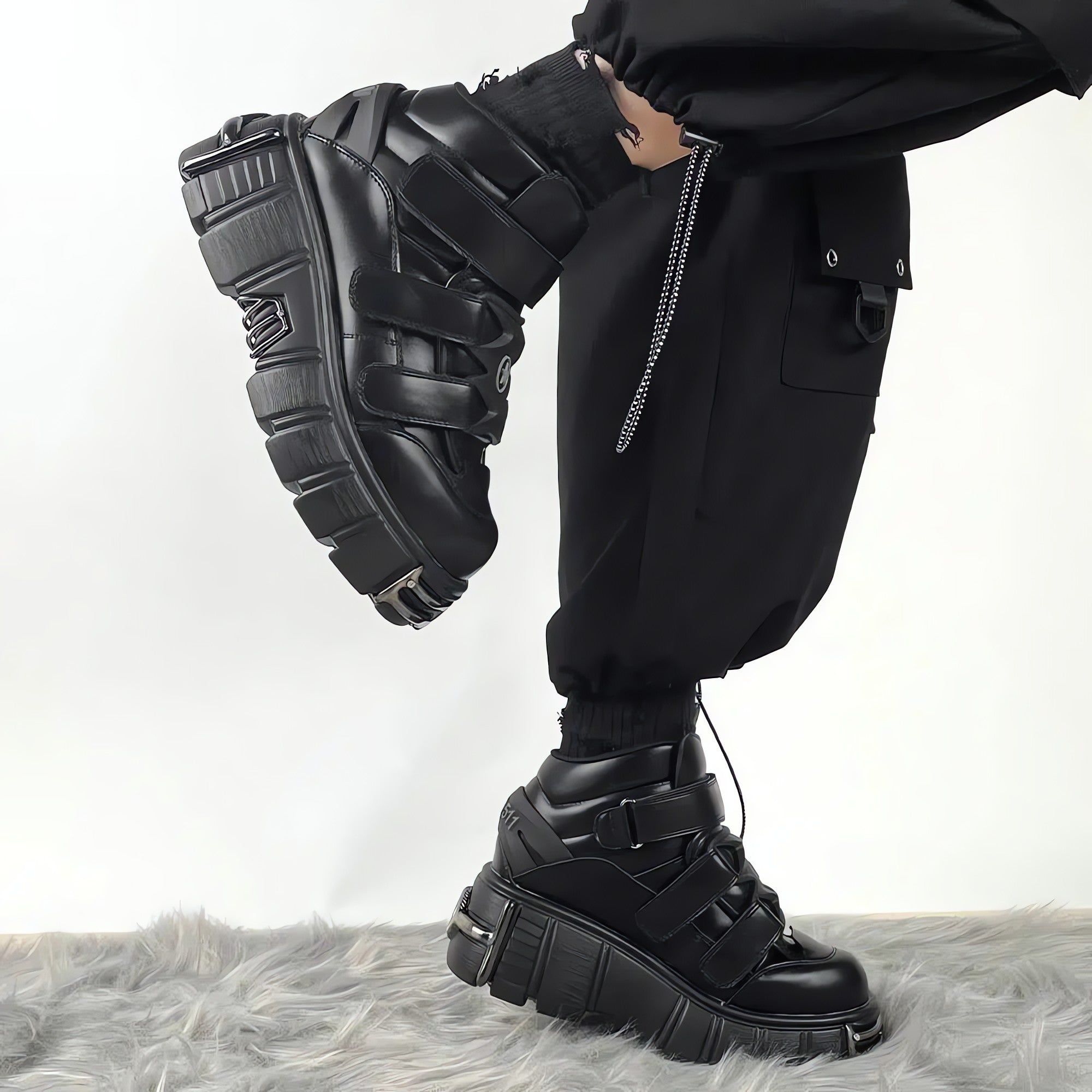 Grunge Velcro Strap Platform Boots - KAYSMAR