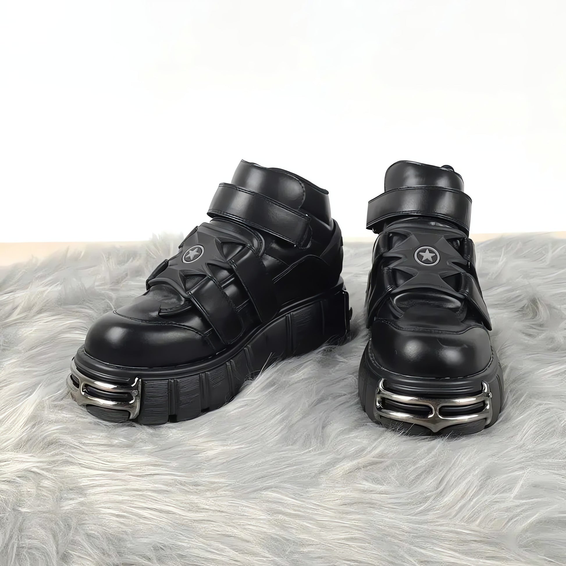 Grunge Velcro Strap Platform Boots - KAYSMAR