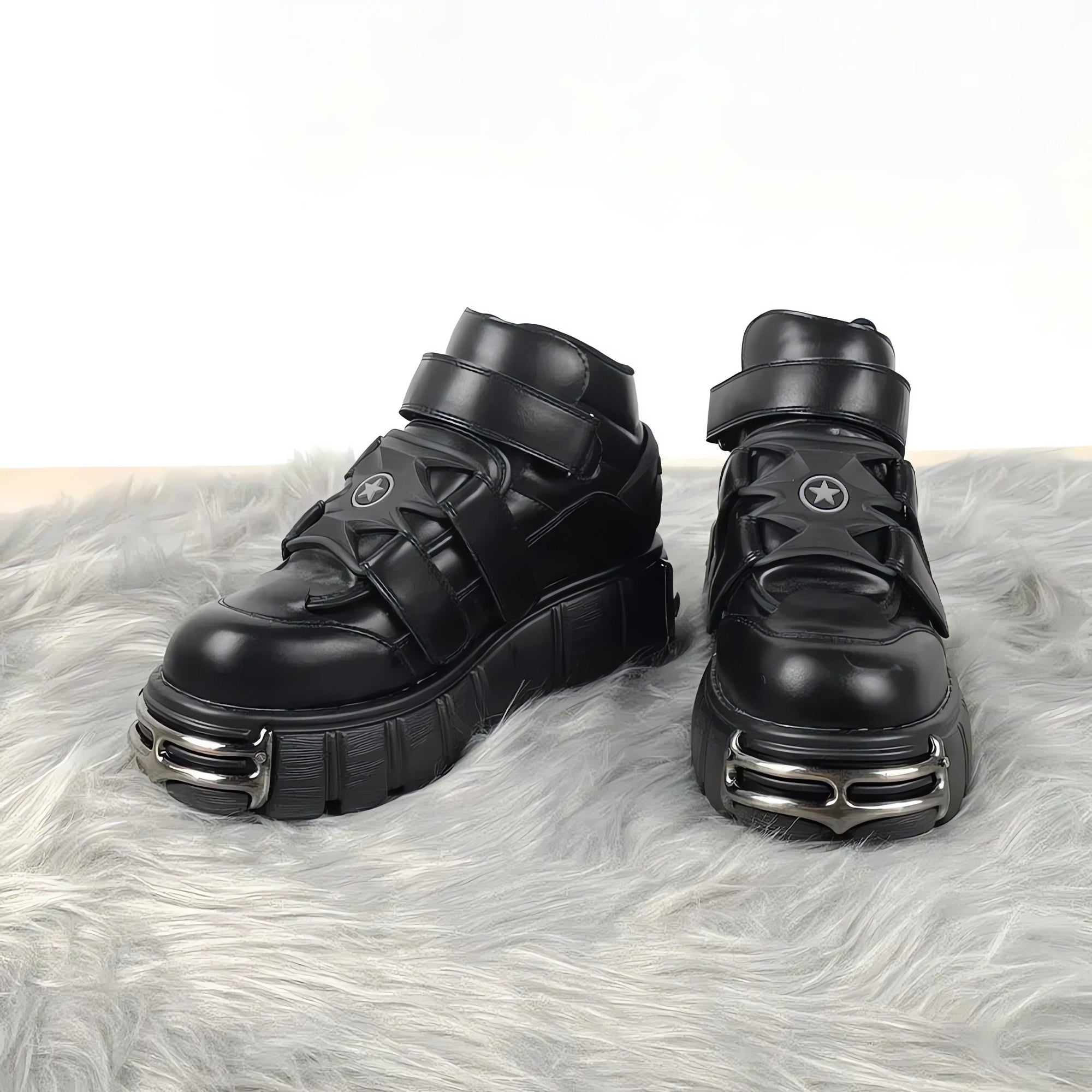 Grunge Velcro Strap Platform Boots - KAYSMAR