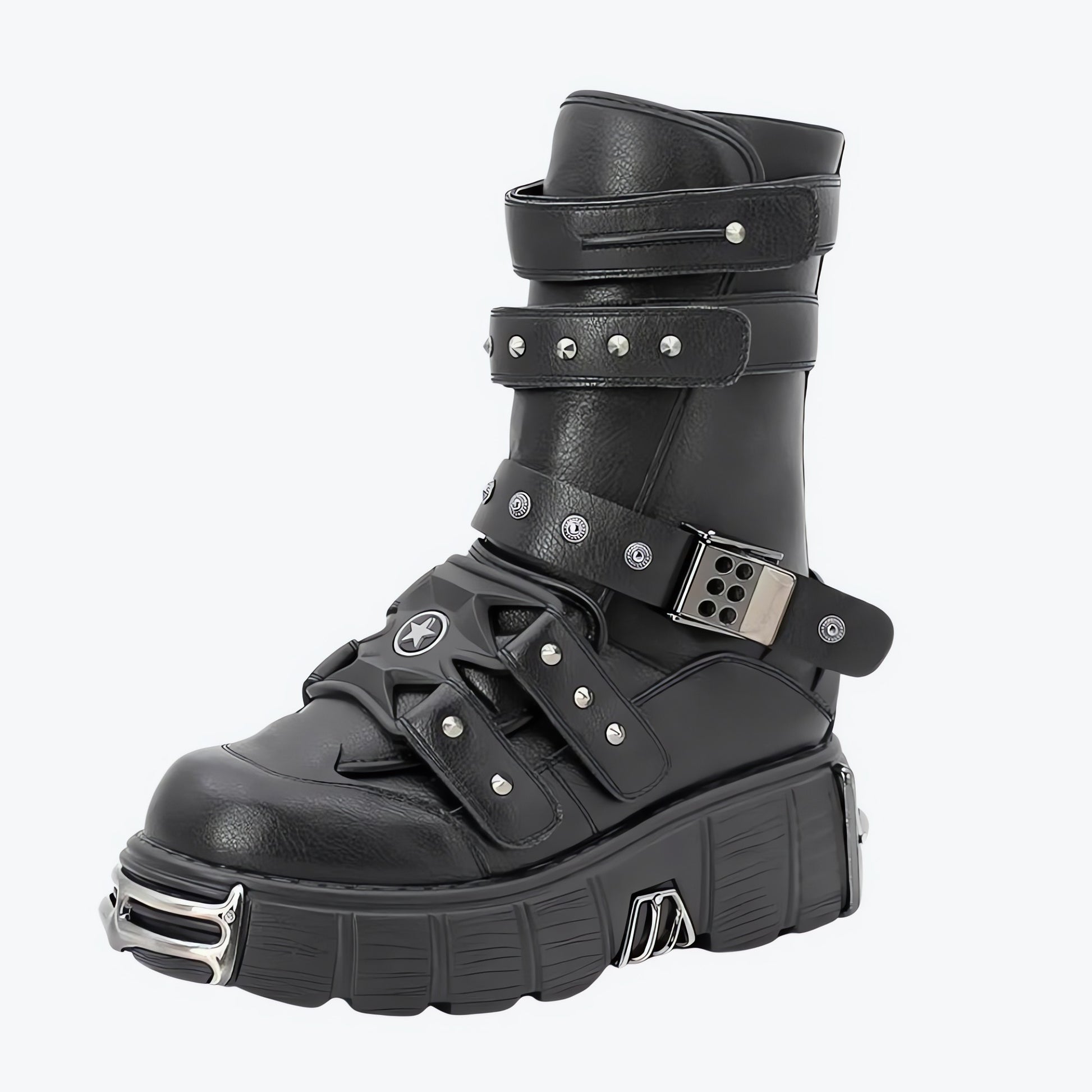 Grunge Velcro Straps Chunky Platform Boots - KAYSMAR