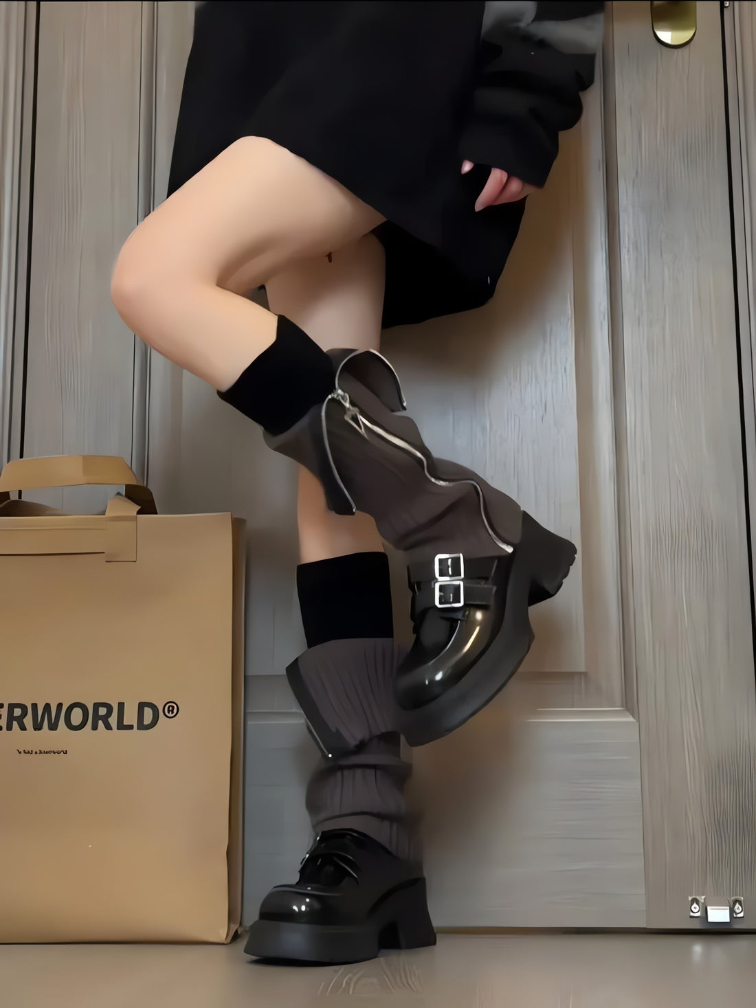 Grunge Zip-Up Knitted Leg Warmers - KAYSMAR