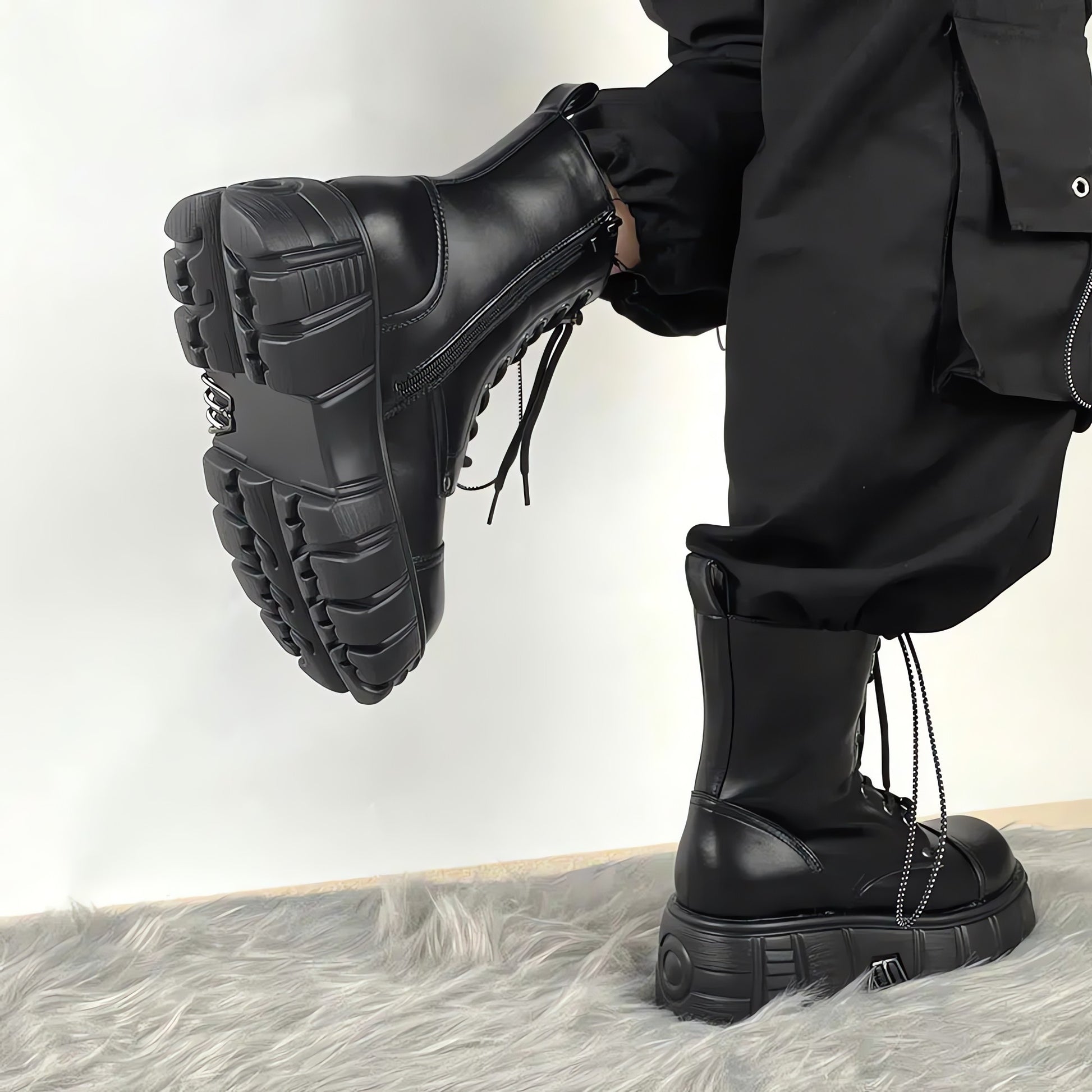Grunge Zip-Up Platform Combat Boots - KAYSMAR