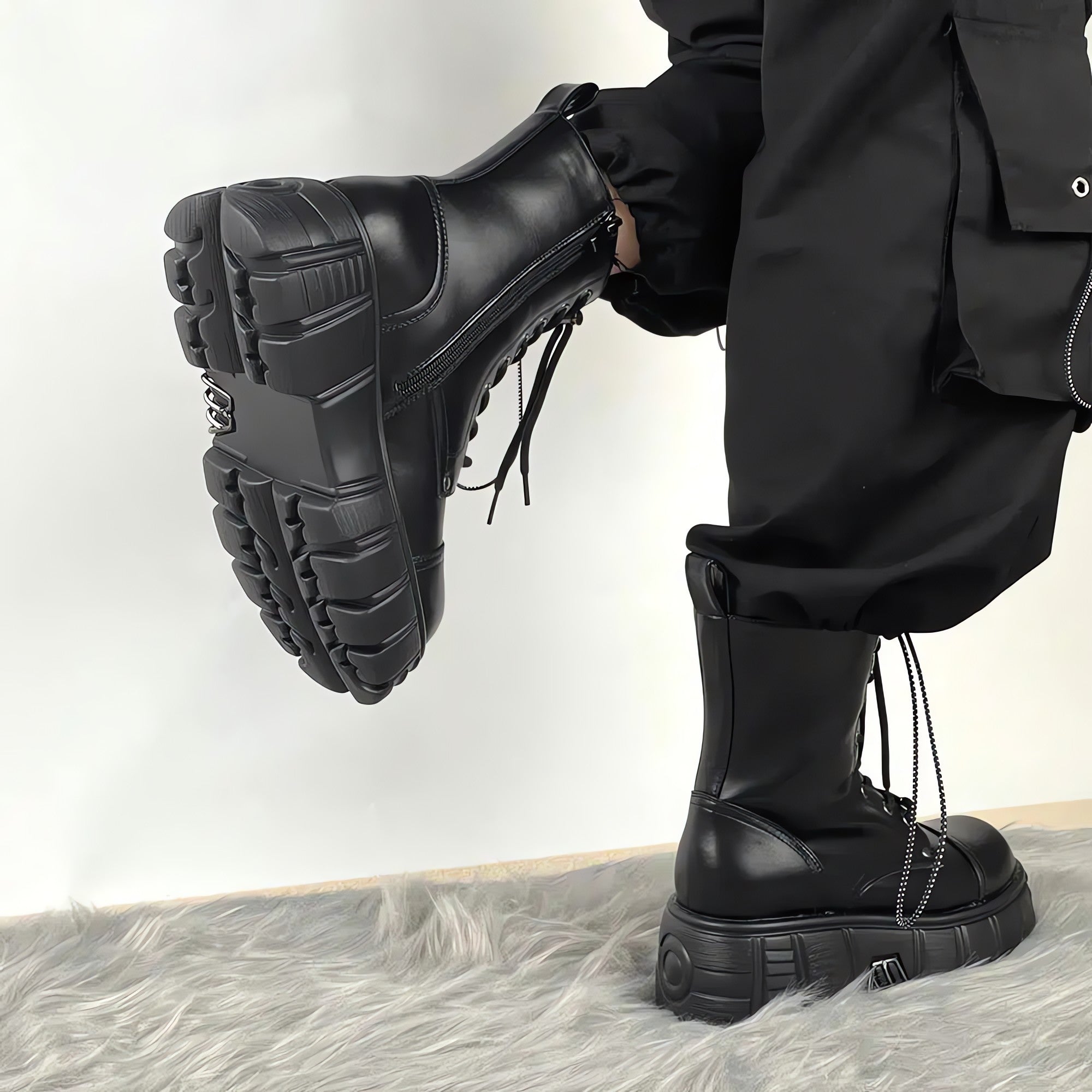 Grunge Zip-Up Platform Combat Boots - KAYSMAR