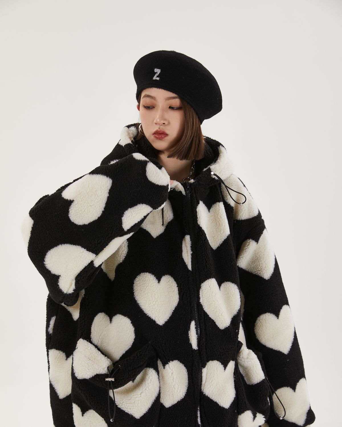 Heart Pattern Hooded Jacket - KAYSMAR