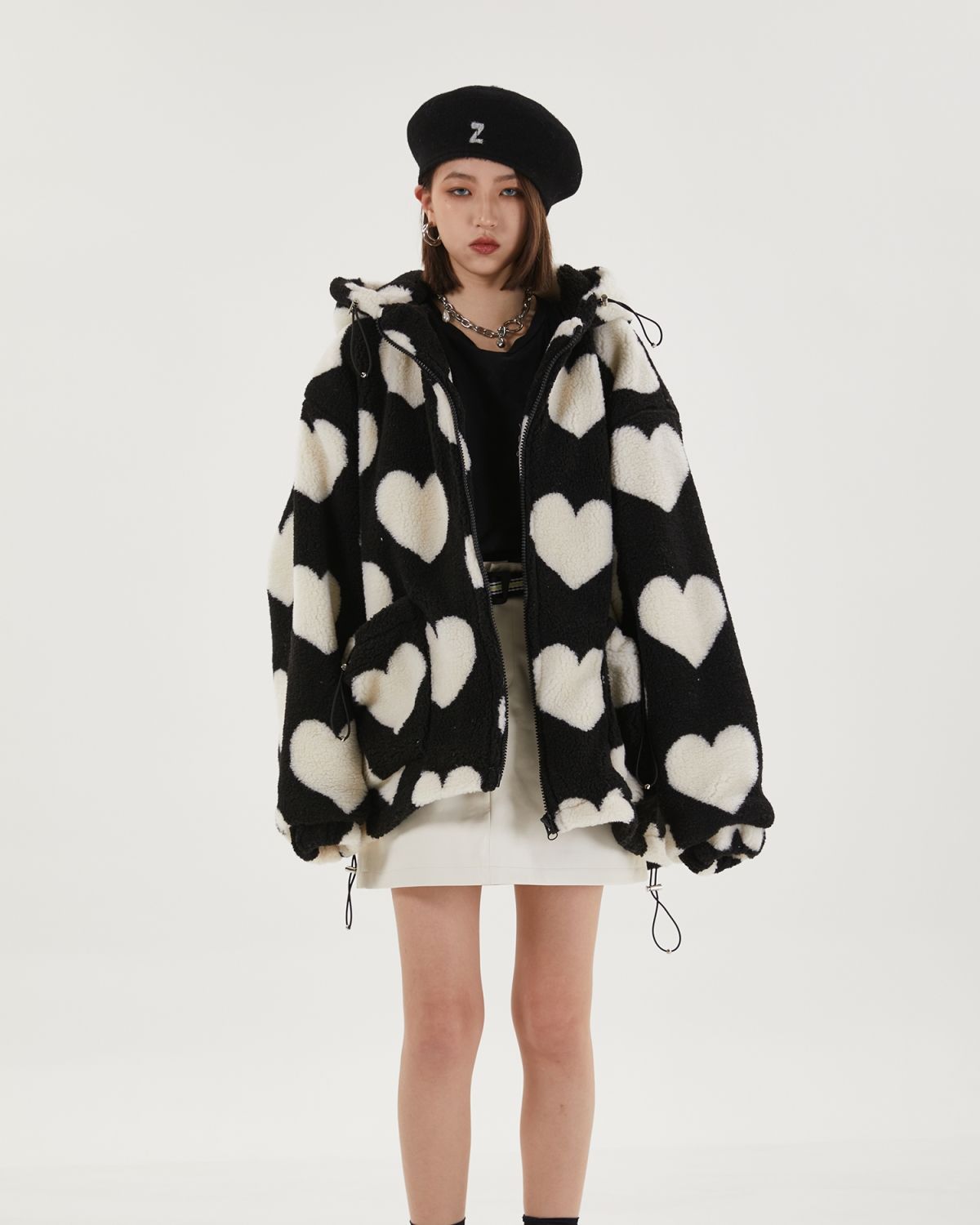 Heart Pattern Hooded Jacket - KAYSMAR