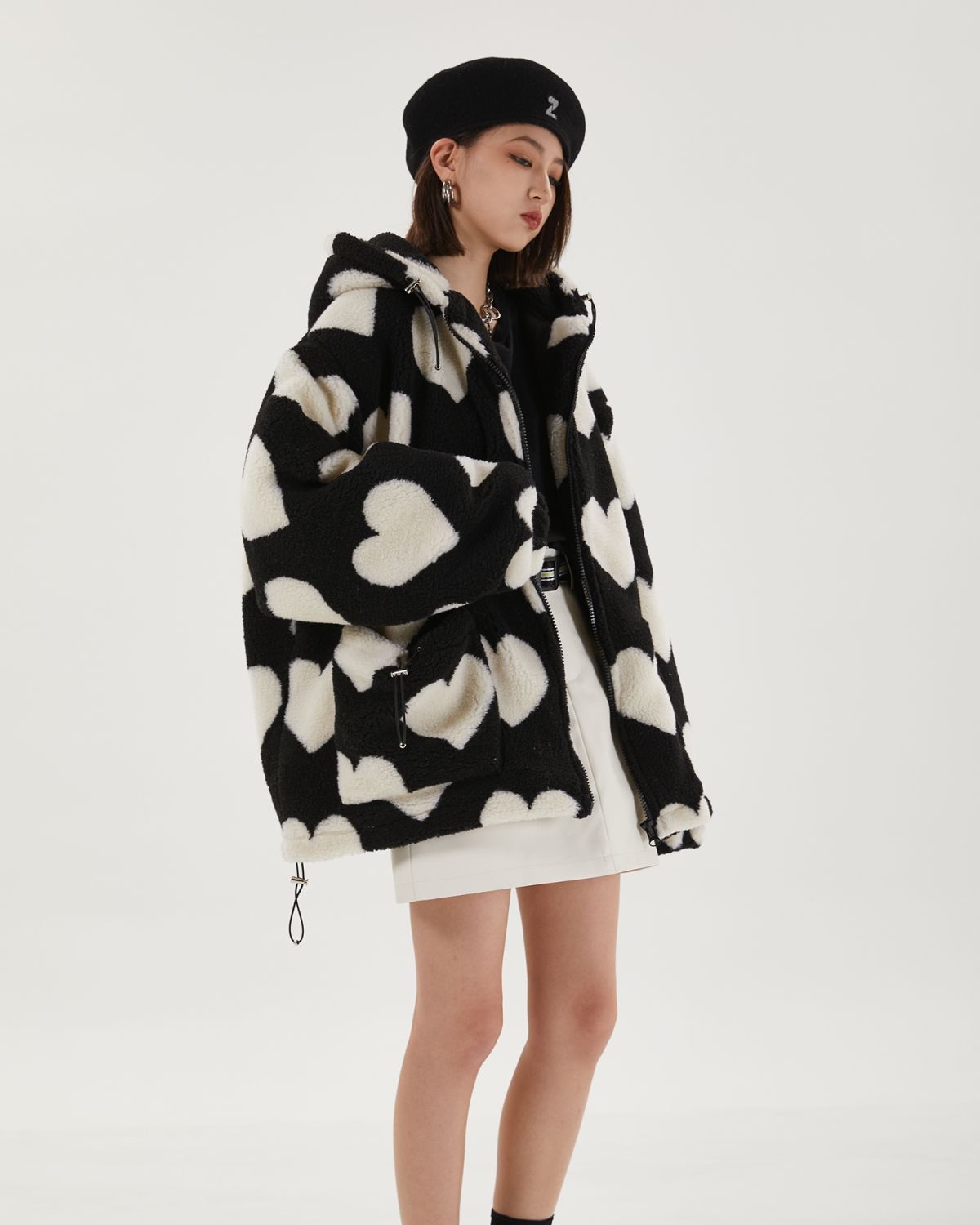 Heart Pattern Hooded Jacket - KAYSMAR