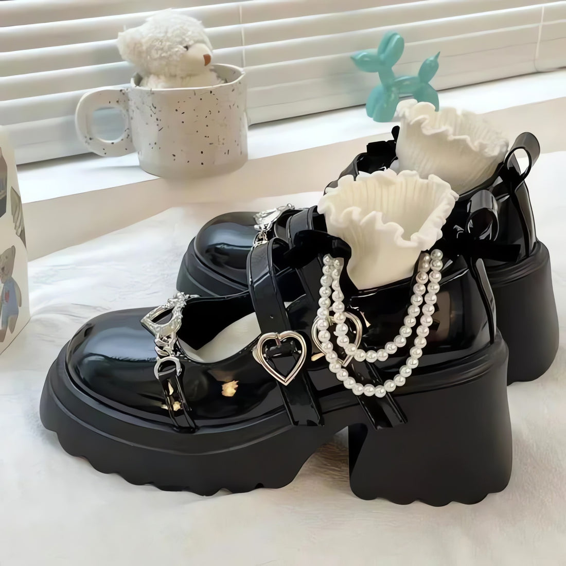 Heart Accessory Chunky Platform Mary Jane Shoes - KAYSMAR