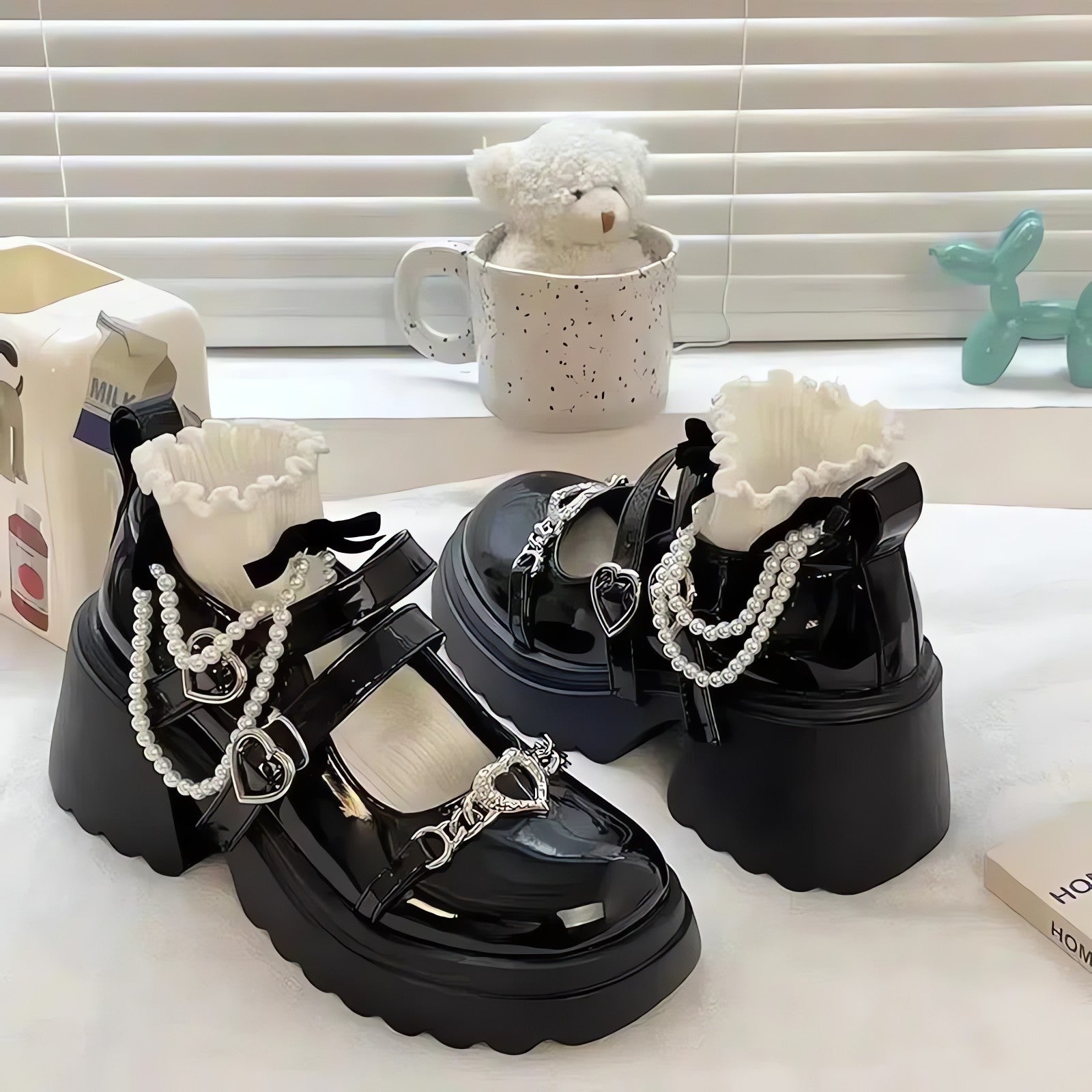 Heart Accessory Chunky Platform Mary Jane Shoes - KAYSMAR