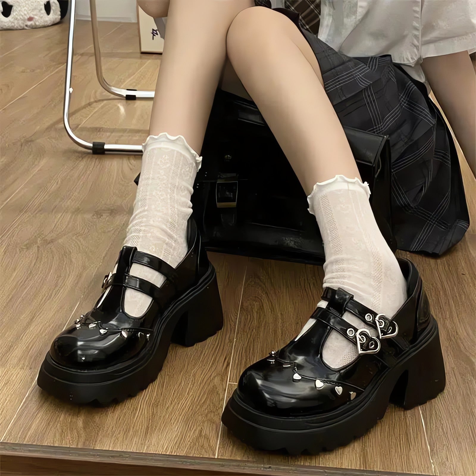 Heart Buckled Platform Mary Jane Shoes - KAYSMAR