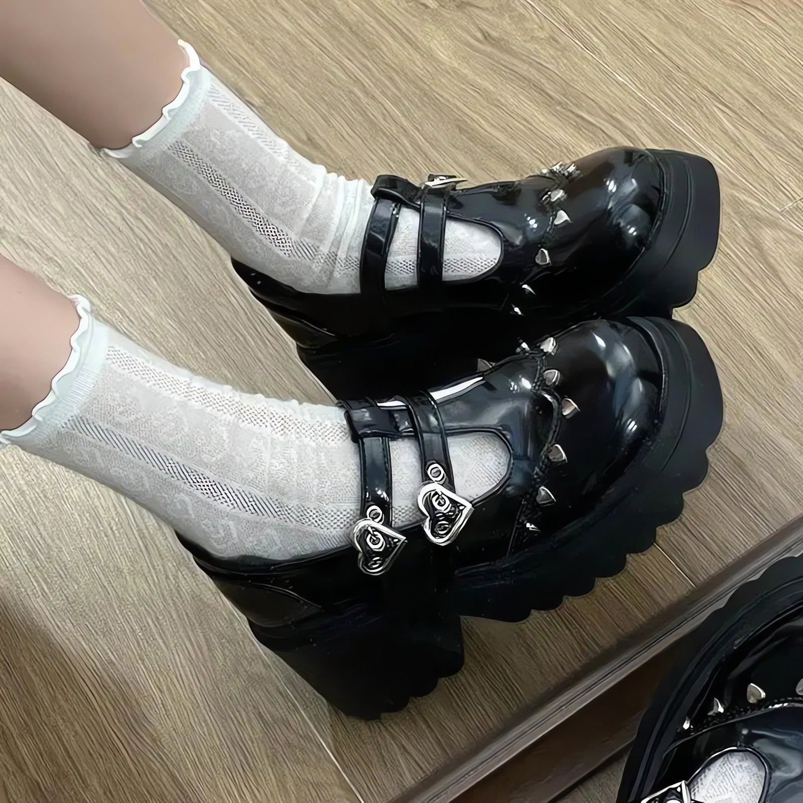 Heart Buckled Platform Mary Jane Shoes - KAYSMAR