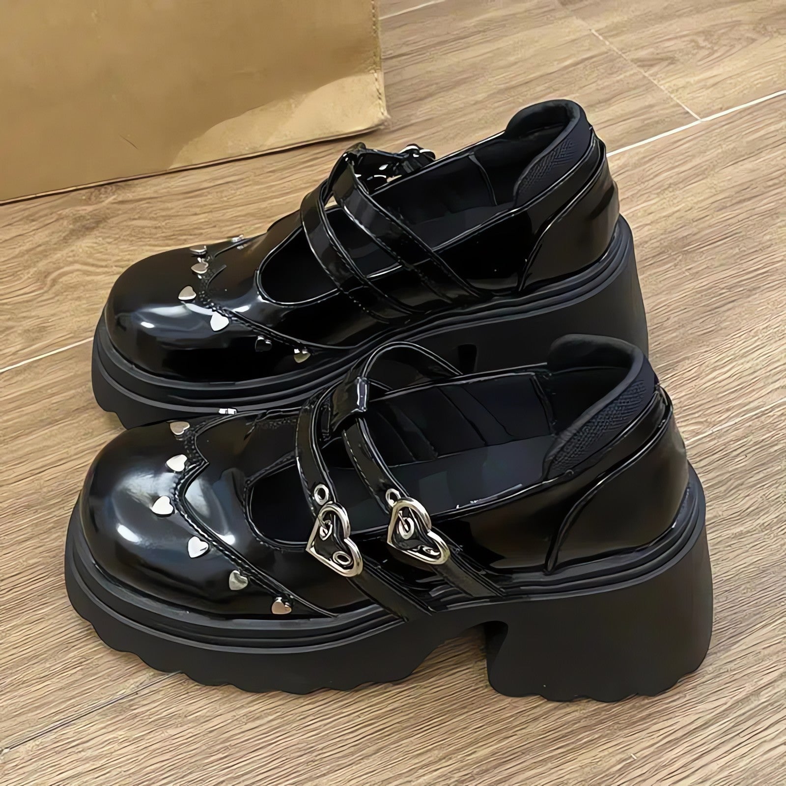 Heart Buckled Platform Mary Jane Shoes - KAYSMAR