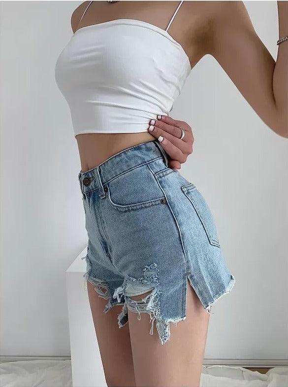 High Waist Extra Distressed Jean Shorts - KAYSMAR
