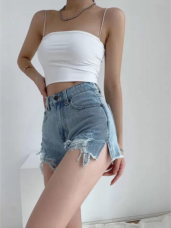 High Waist Extra Distressed Jean Shorts - KAYSMAR
