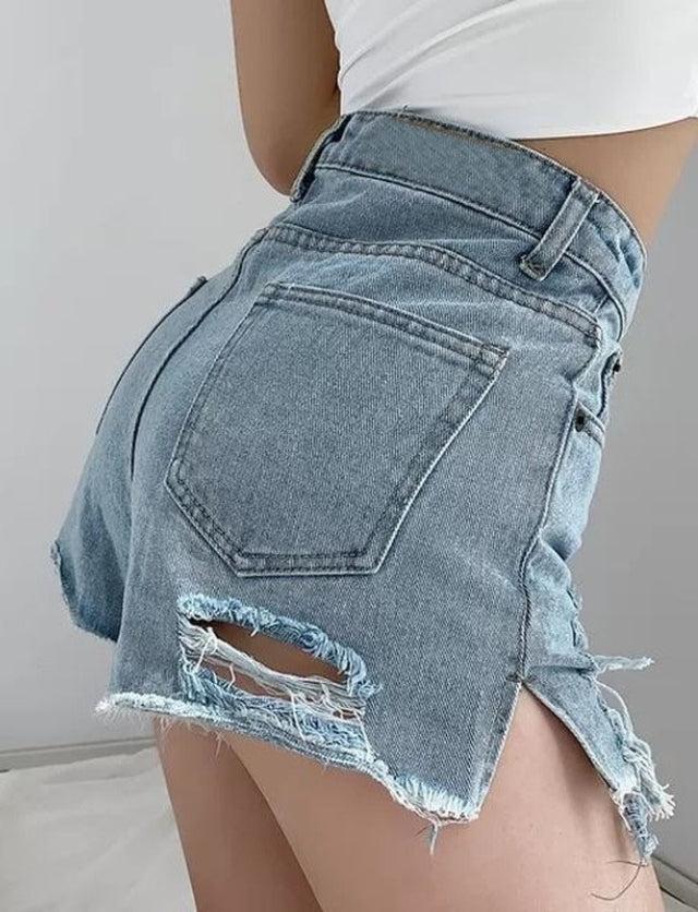 High Waist Extra Distressed Jean Shorts - KAYSMAR