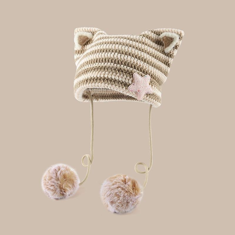 Kawaii Cat Ear Pom-Pom Beanie - KAYSMAR