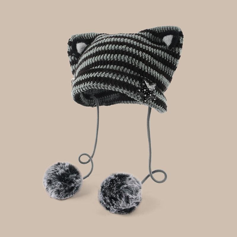 Kawaii Cat Ear Pom-Pom Beanie - KAYSMAR