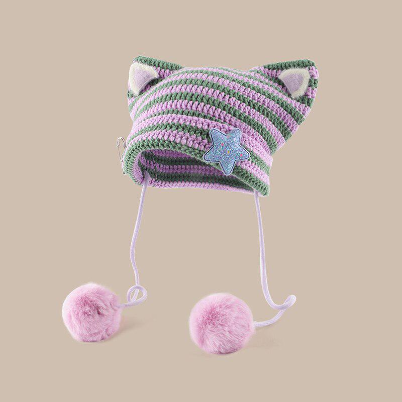 Kawaii Cat Ear Pom-Pom Beanie - KAYSMAR