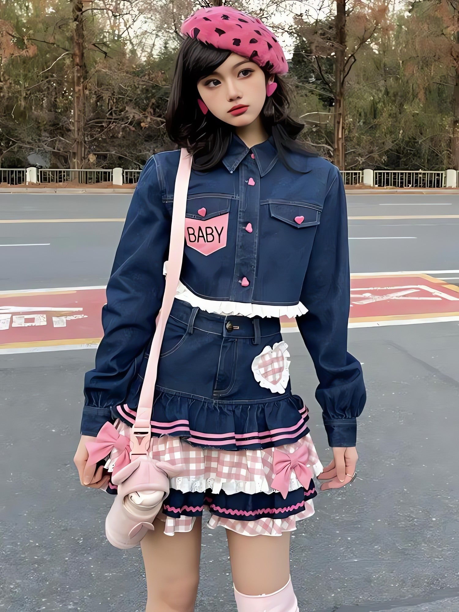 Kawaii Layered Denim Mini Skirt - KAYSMAR