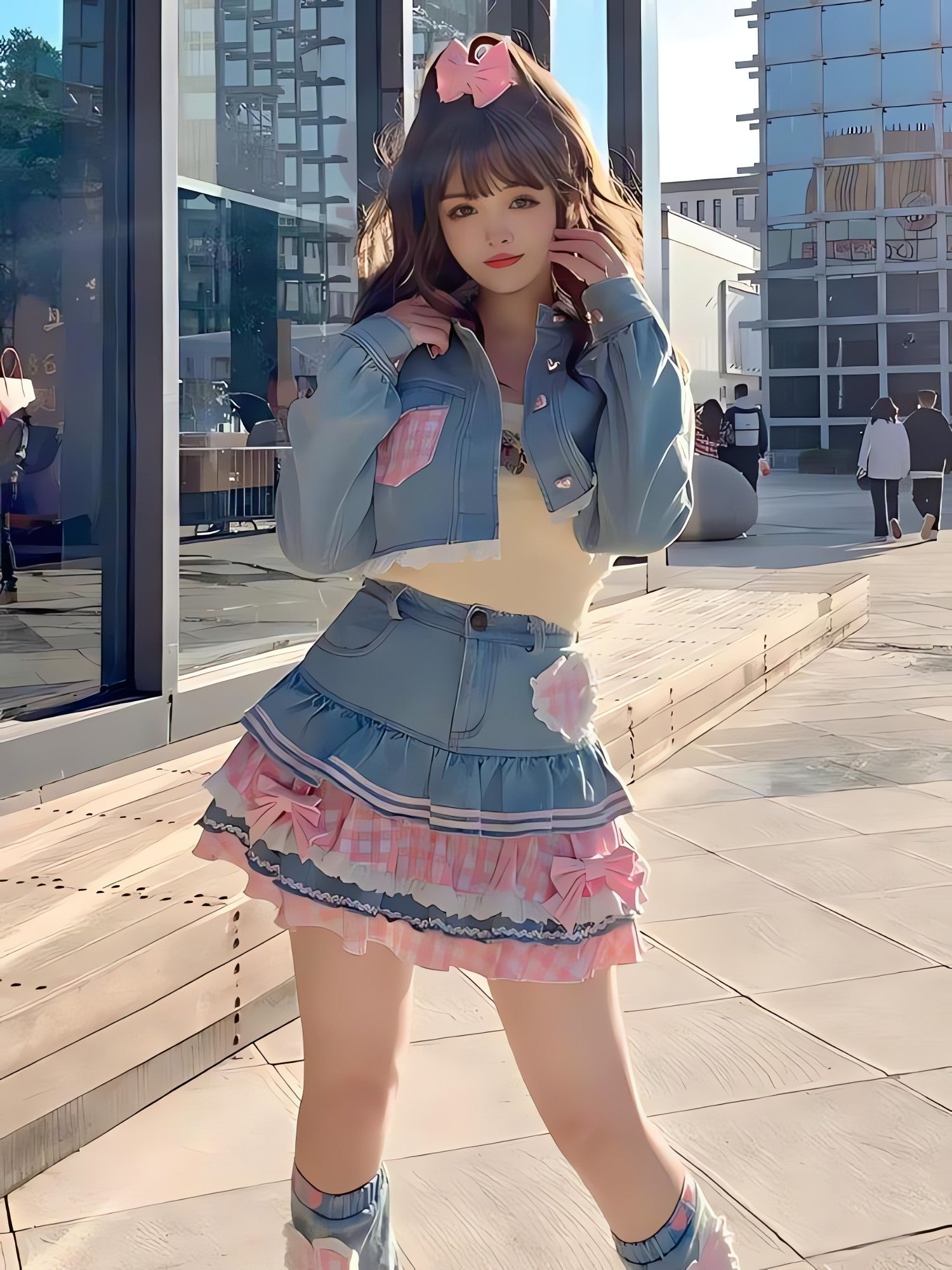 Kawaii Layered Denim Mini Skirt - KAYSMAR