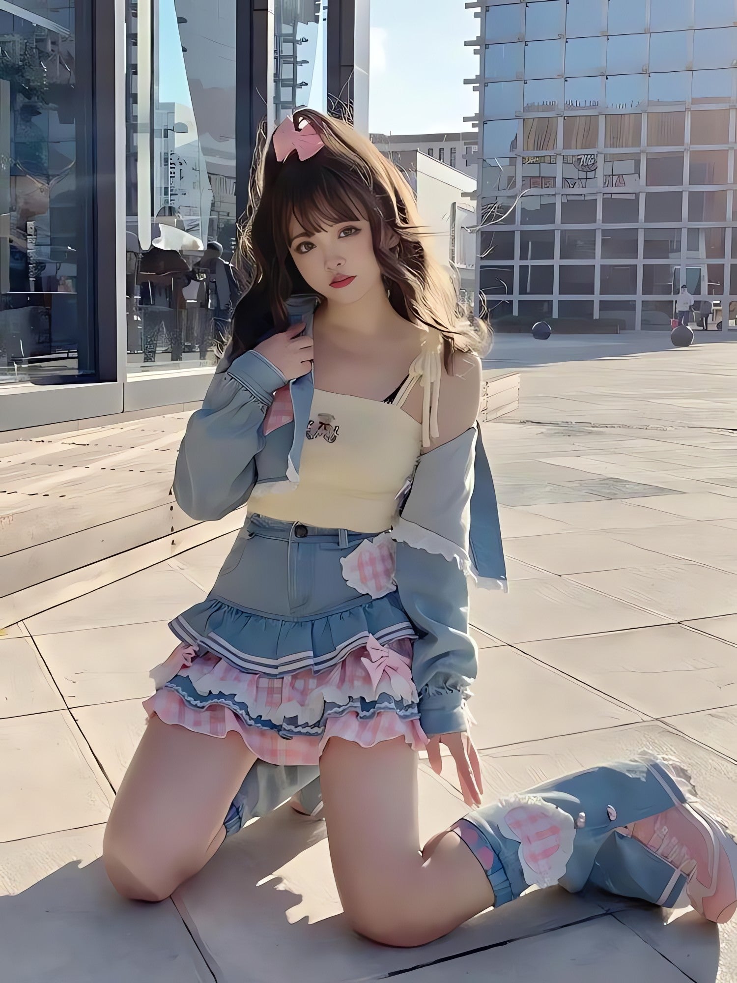 Kawaii Layered Denim Mini Skirt - KAYSMAR