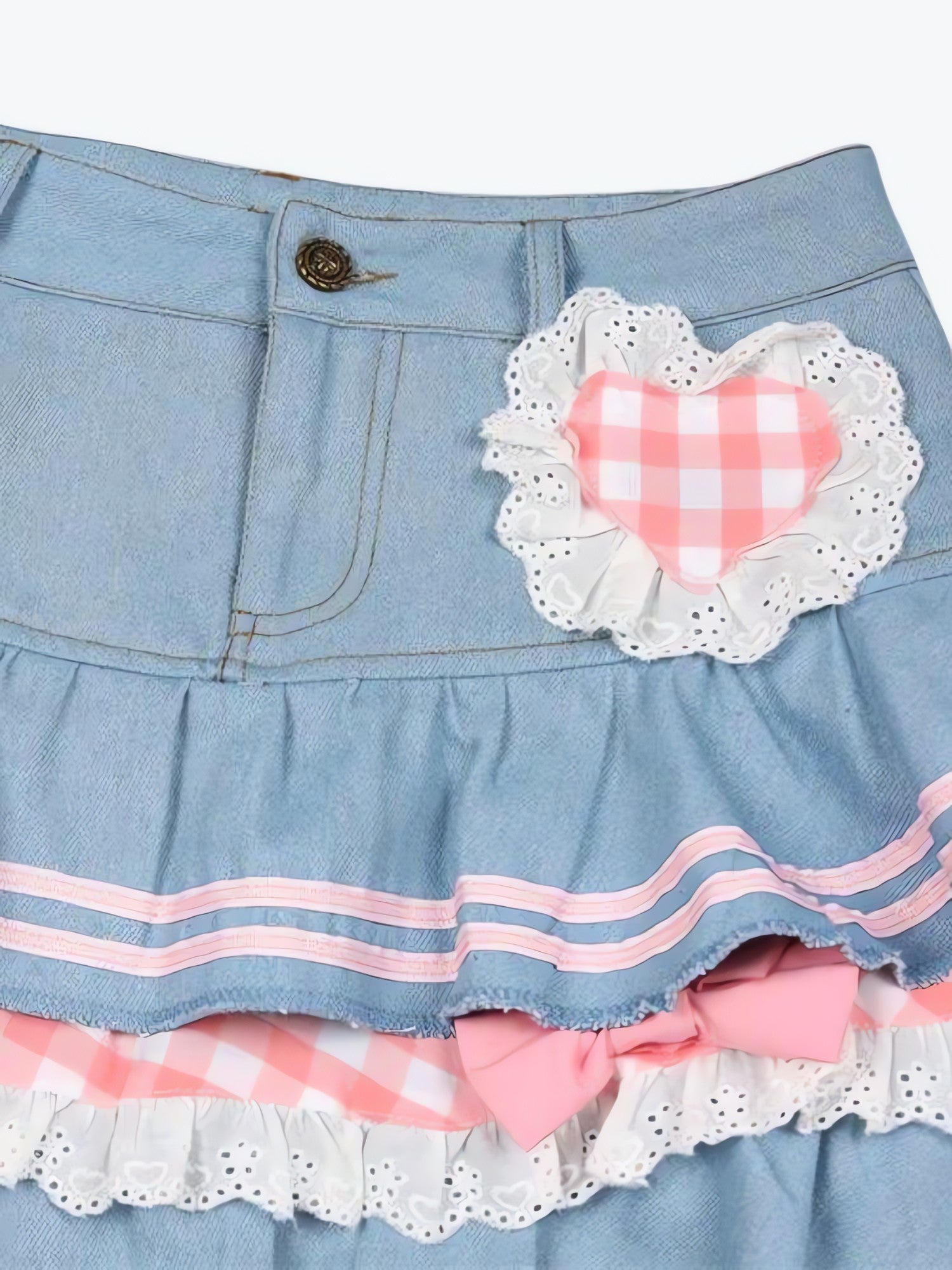 Kawaii Layered Denim Mini Skirt - KAYSMAR