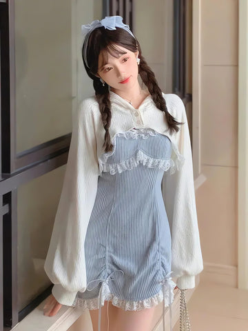 Kawaii Mini Dress & Crop Cardigan Two Piece Set - KAYSMAR