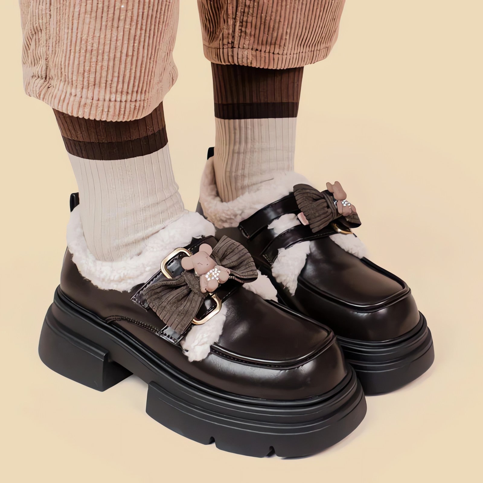 Kawaii Teddy Bear Platform Oxford Shoes - KAYSMAR