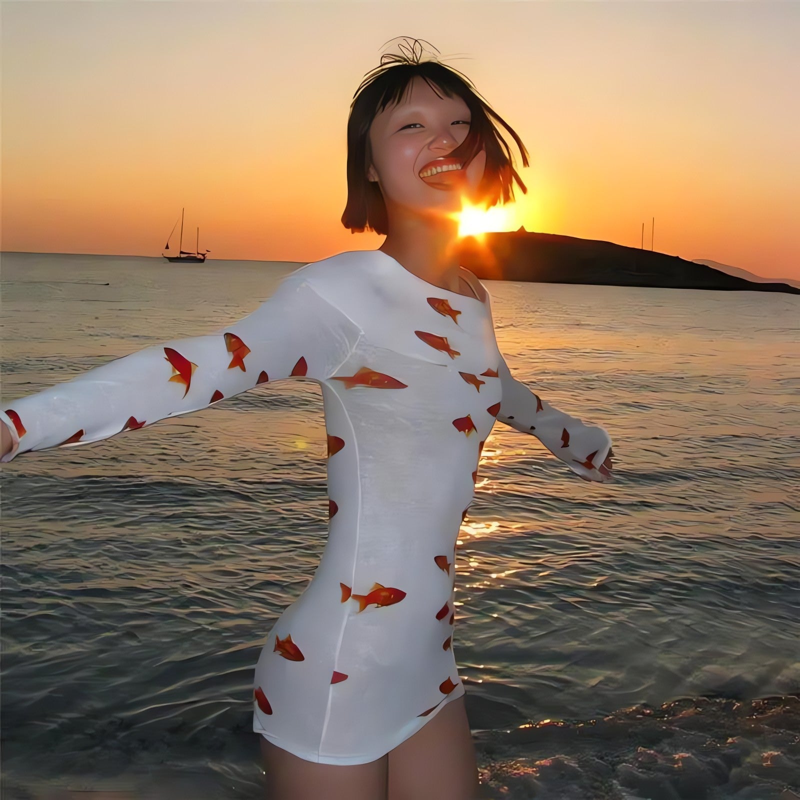 Koi Fish Printed Mesh Mini Dress - KAYSMAR