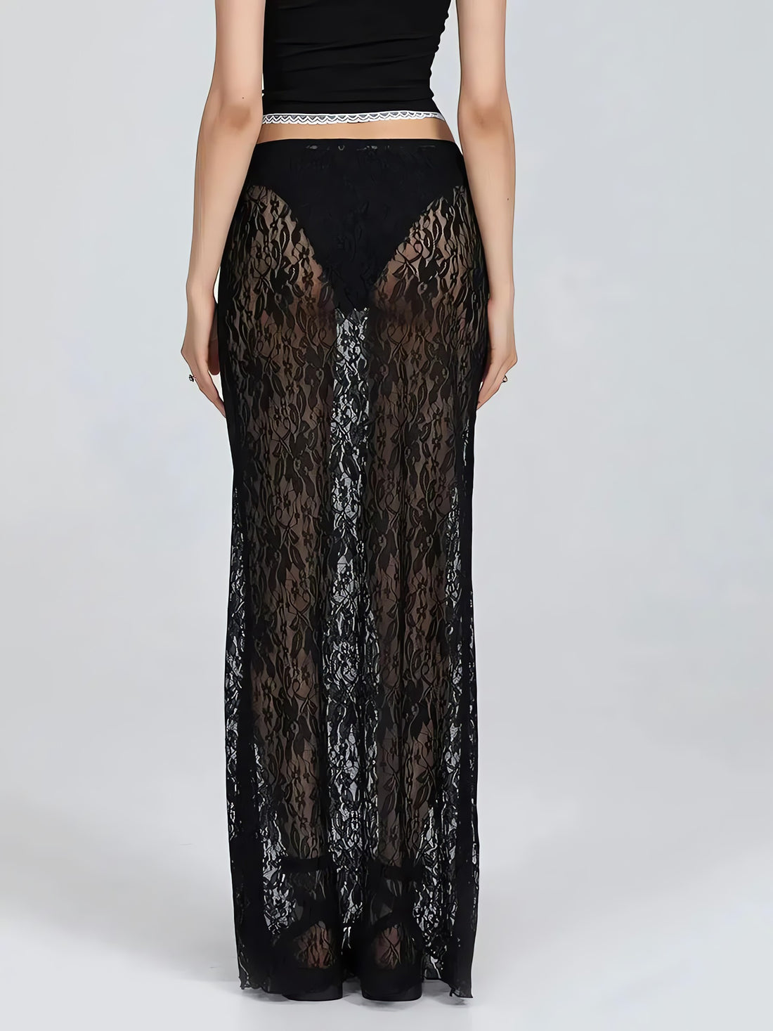 Lace Sheer Low Rise Maxi Skirt - KAYSMAR