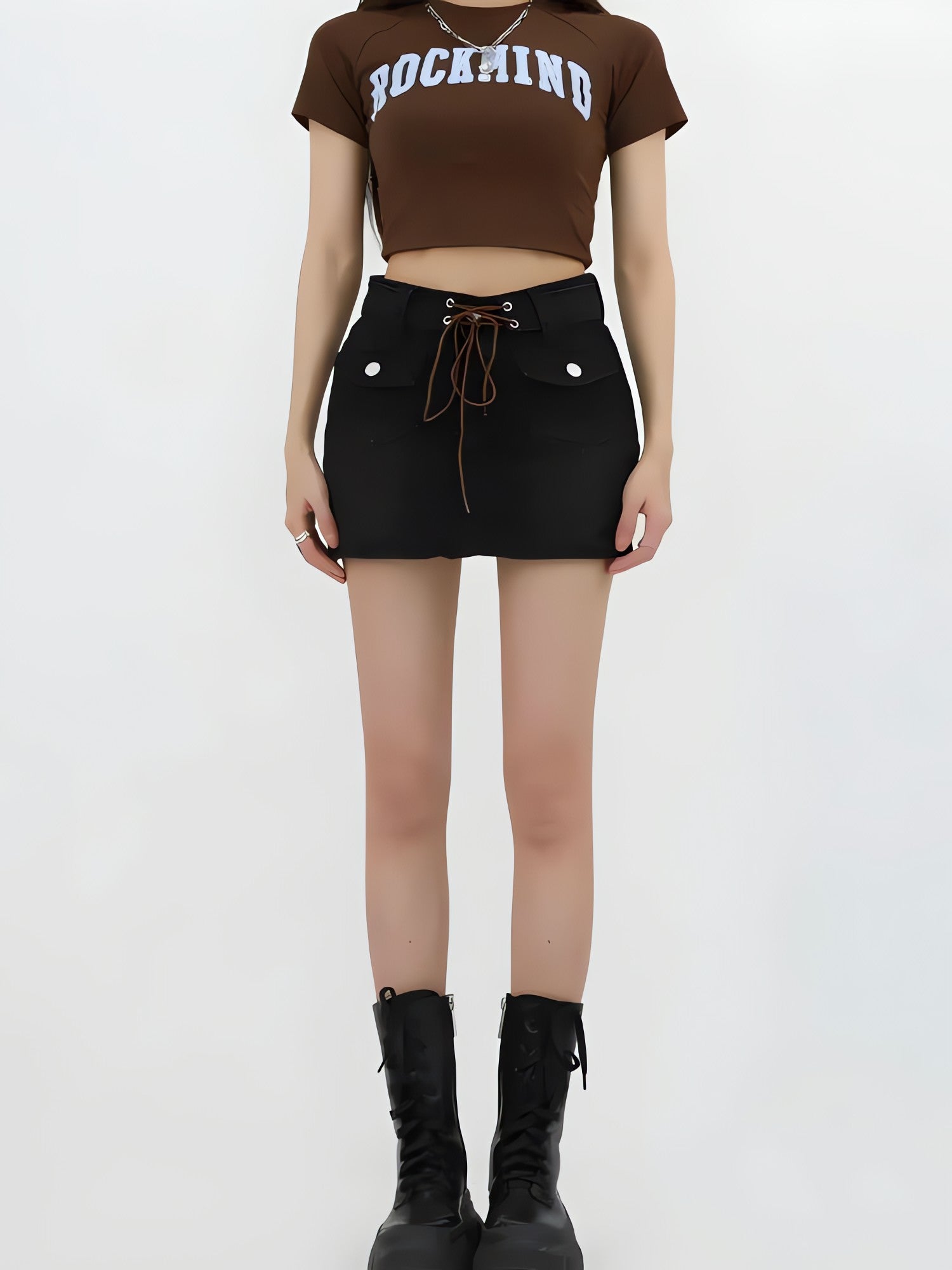 Lace Up Belted Denim Mini Skort - KAYSMAR