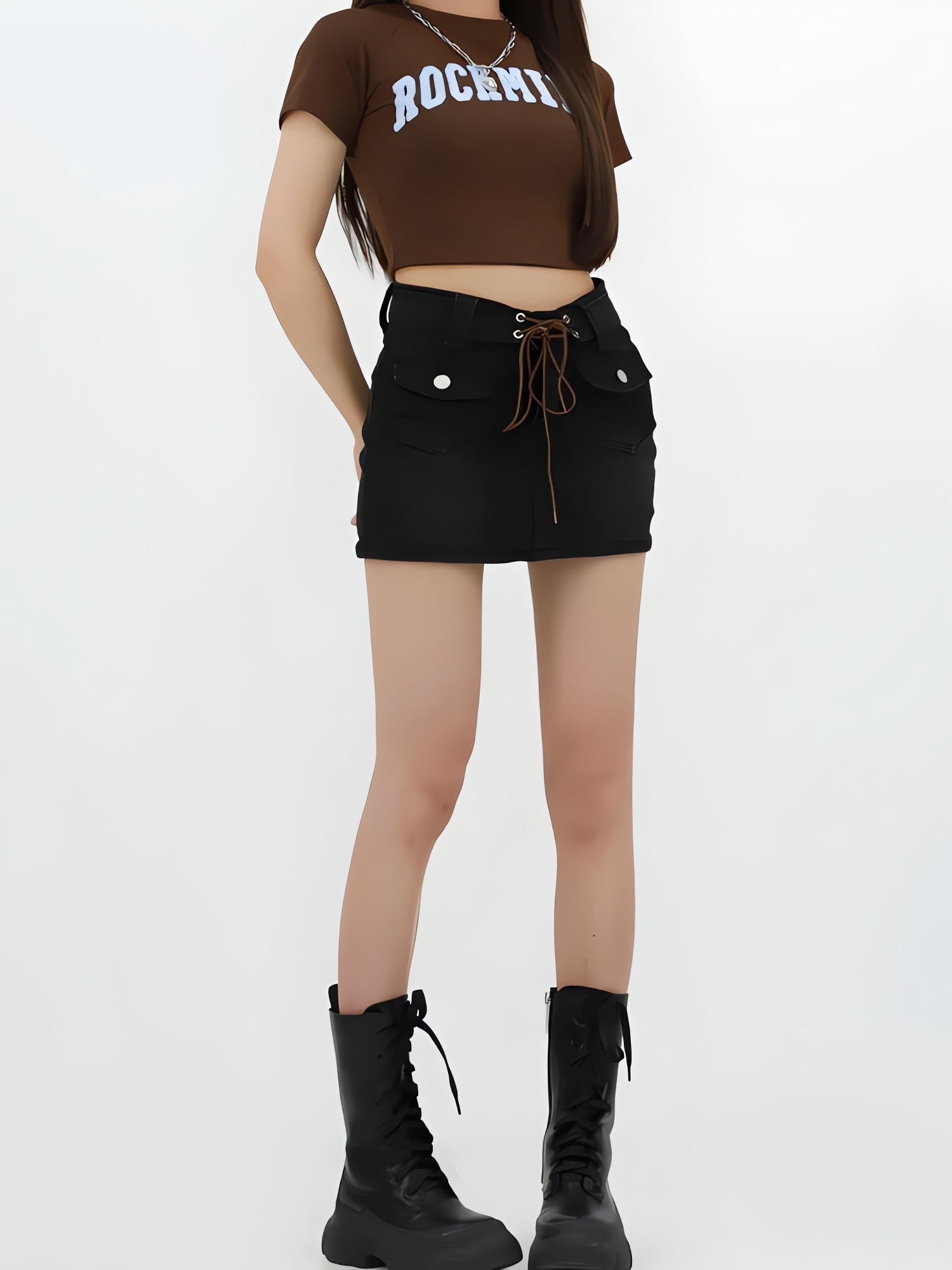 Lace Up Belted Denim Mini Skort - KAYSMAR