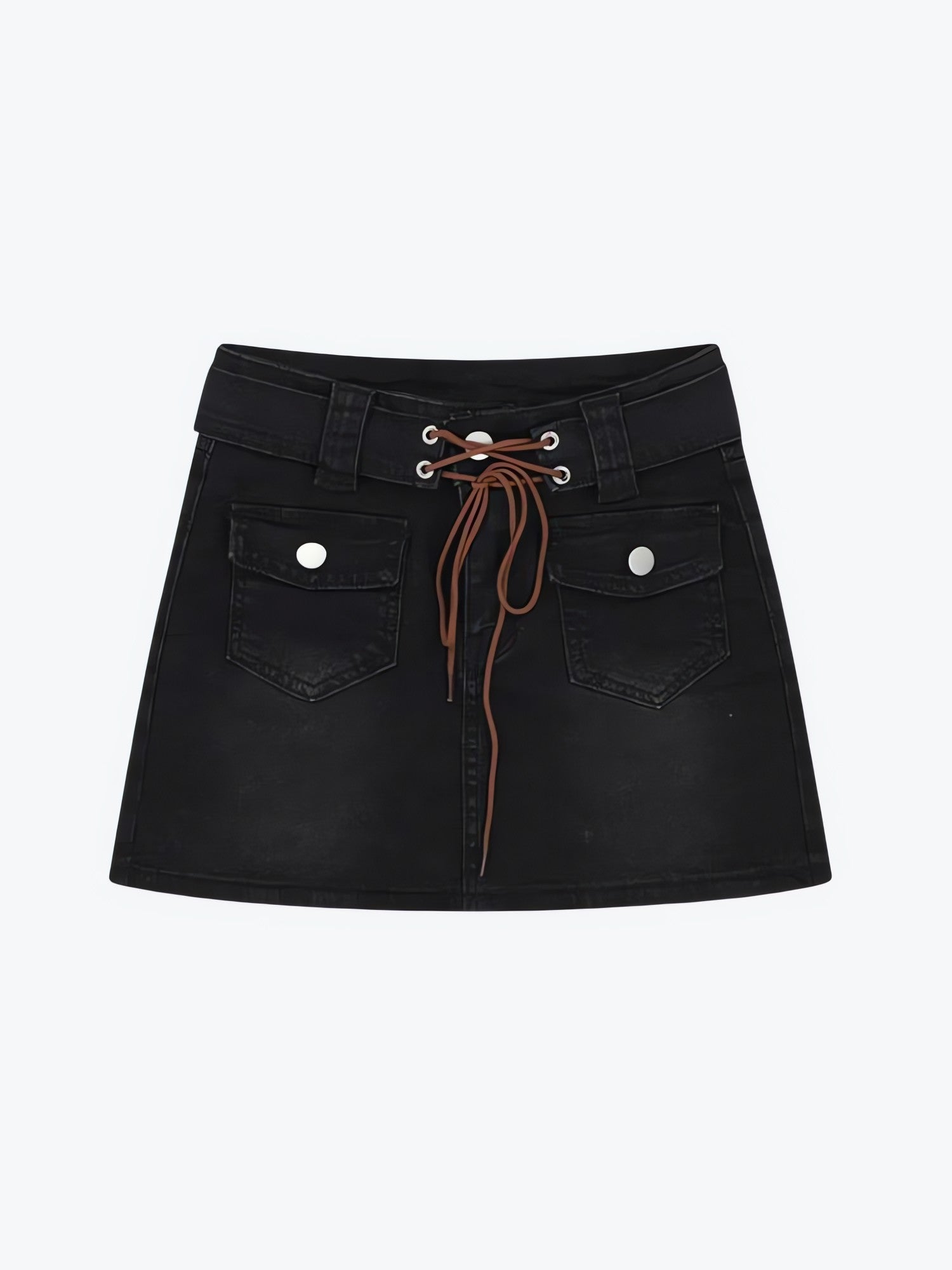 Lace Up Belted Denim Mini Skort - KAYSMAR