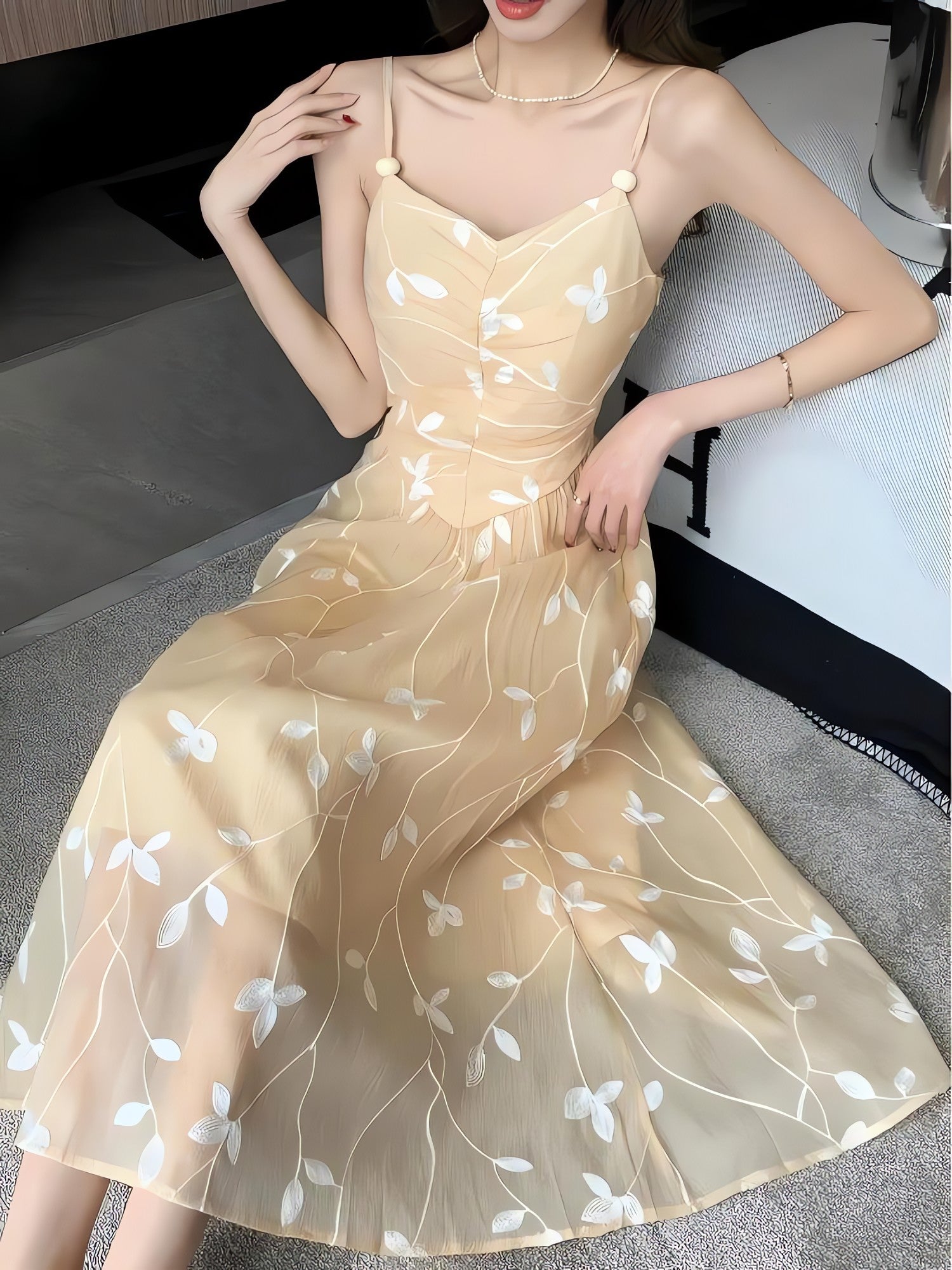 Leaves Mesh Midi Dress - KAYSMAR