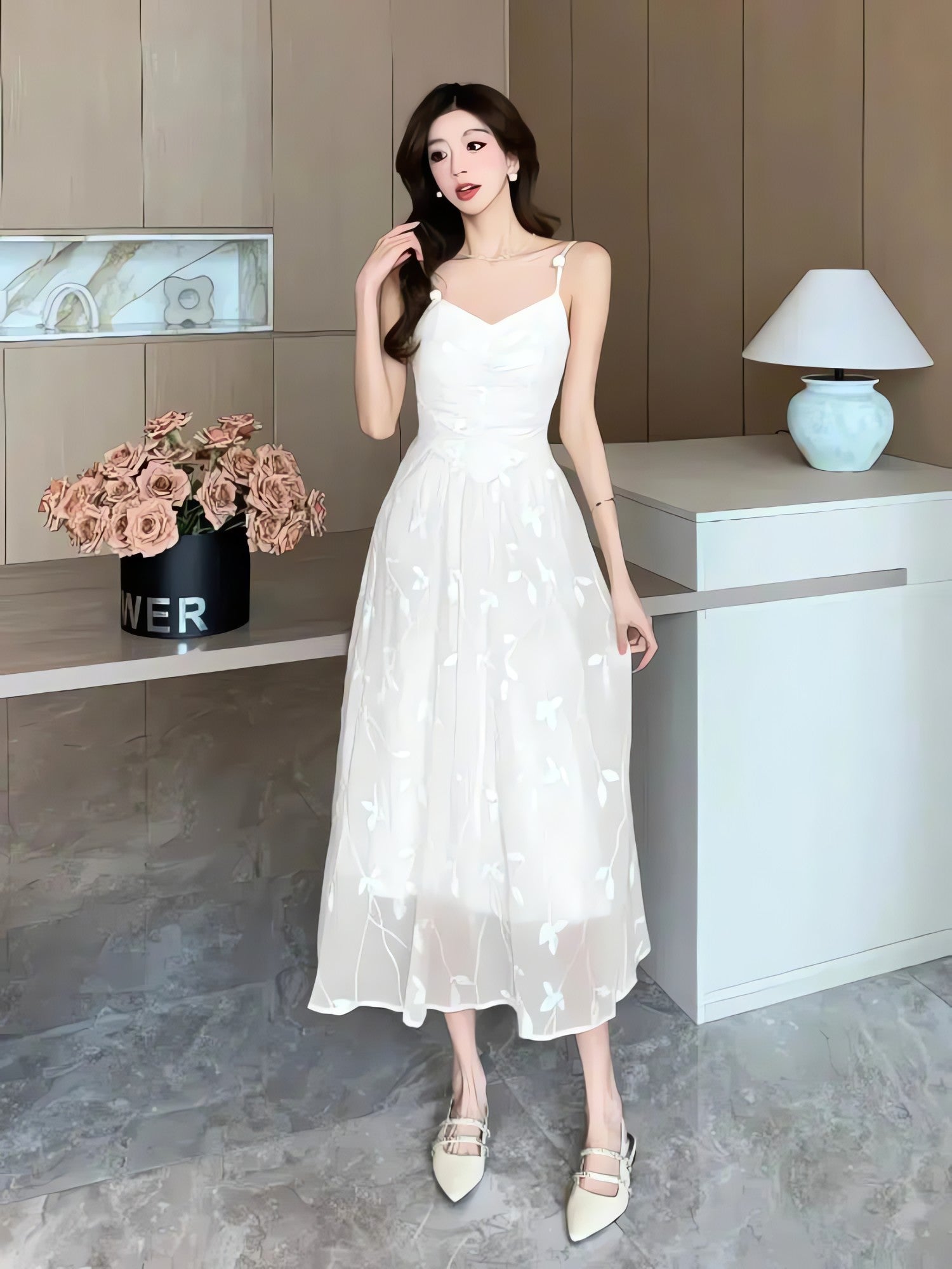 Leaves Mesh Midi Dress - KAYSMAR