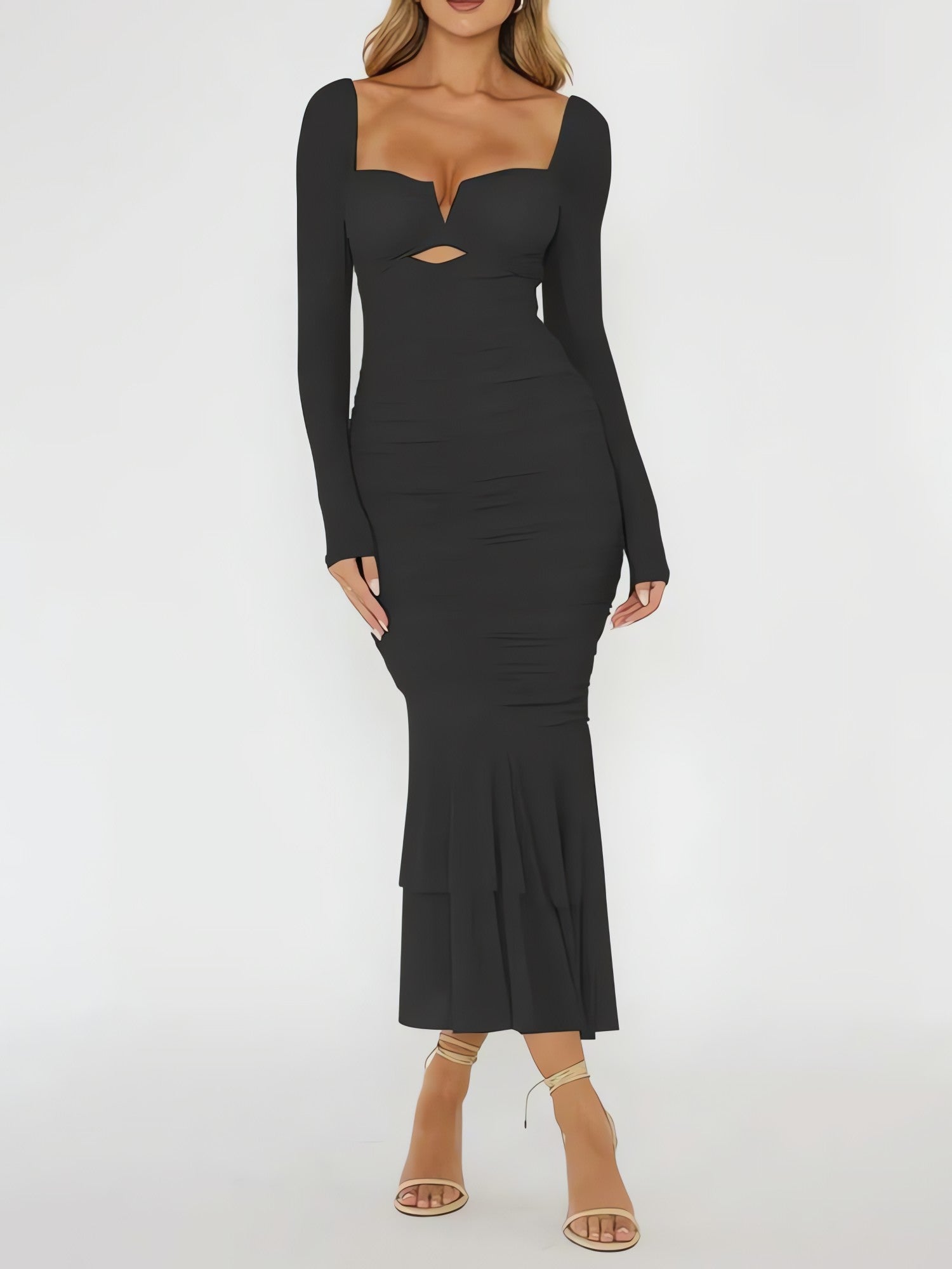 Mesh Ruched Bodycon Midi Dress - KAYSMAR