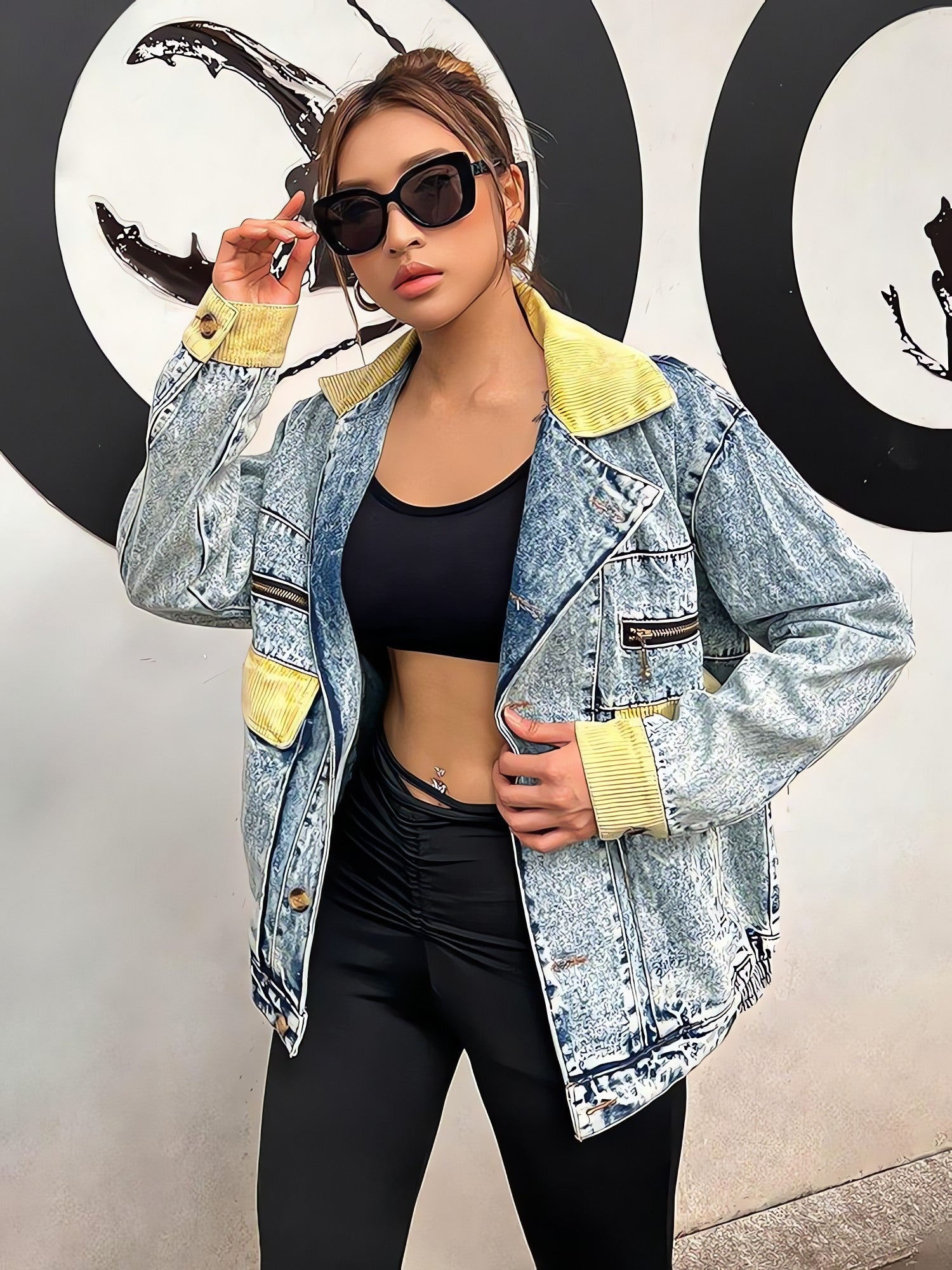 Mid Wash Patchwork Denim Jacket - KAYSMAR