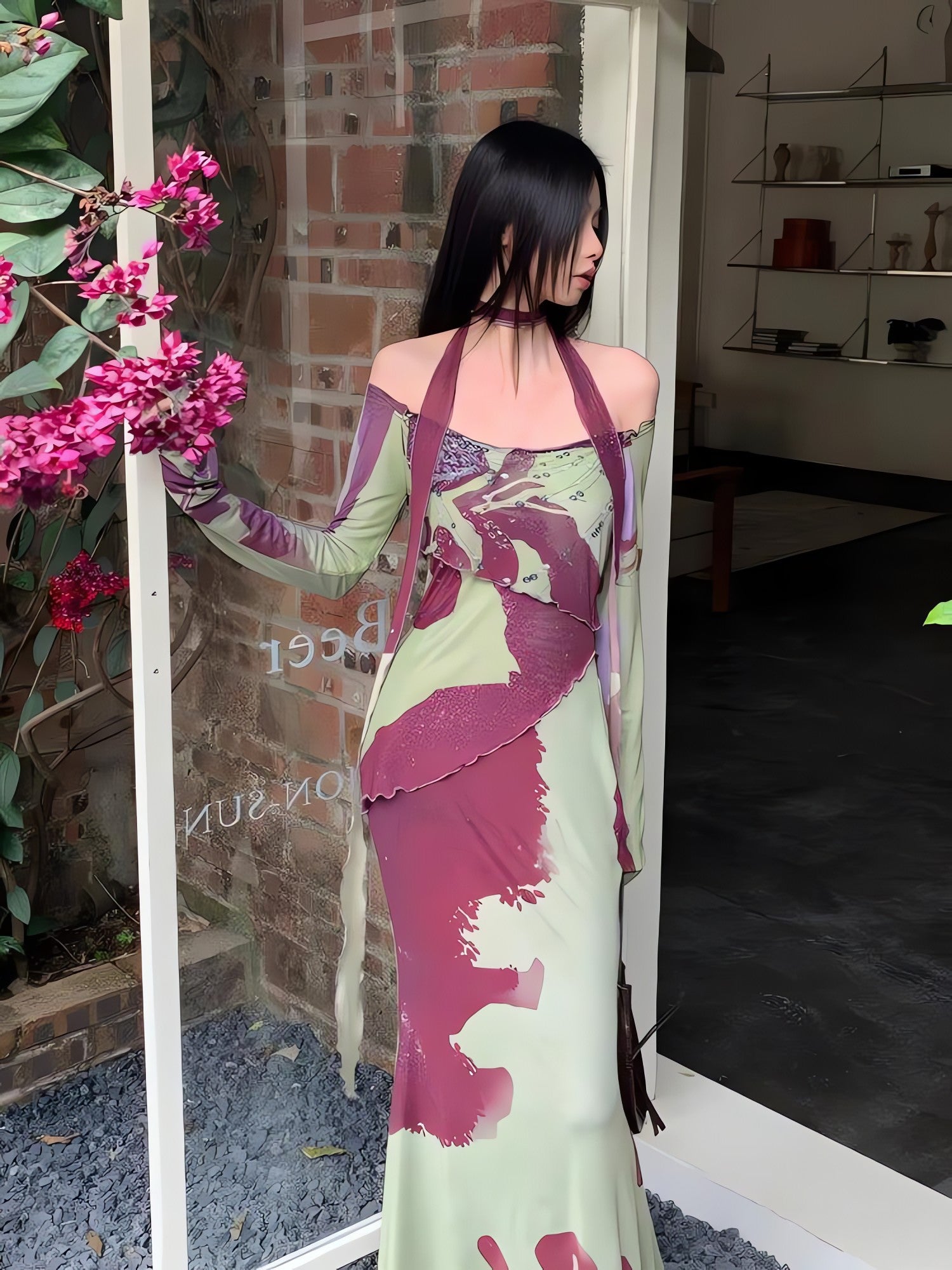 Off Shoulder Mesh Maxi Dress - KAYSMAR
